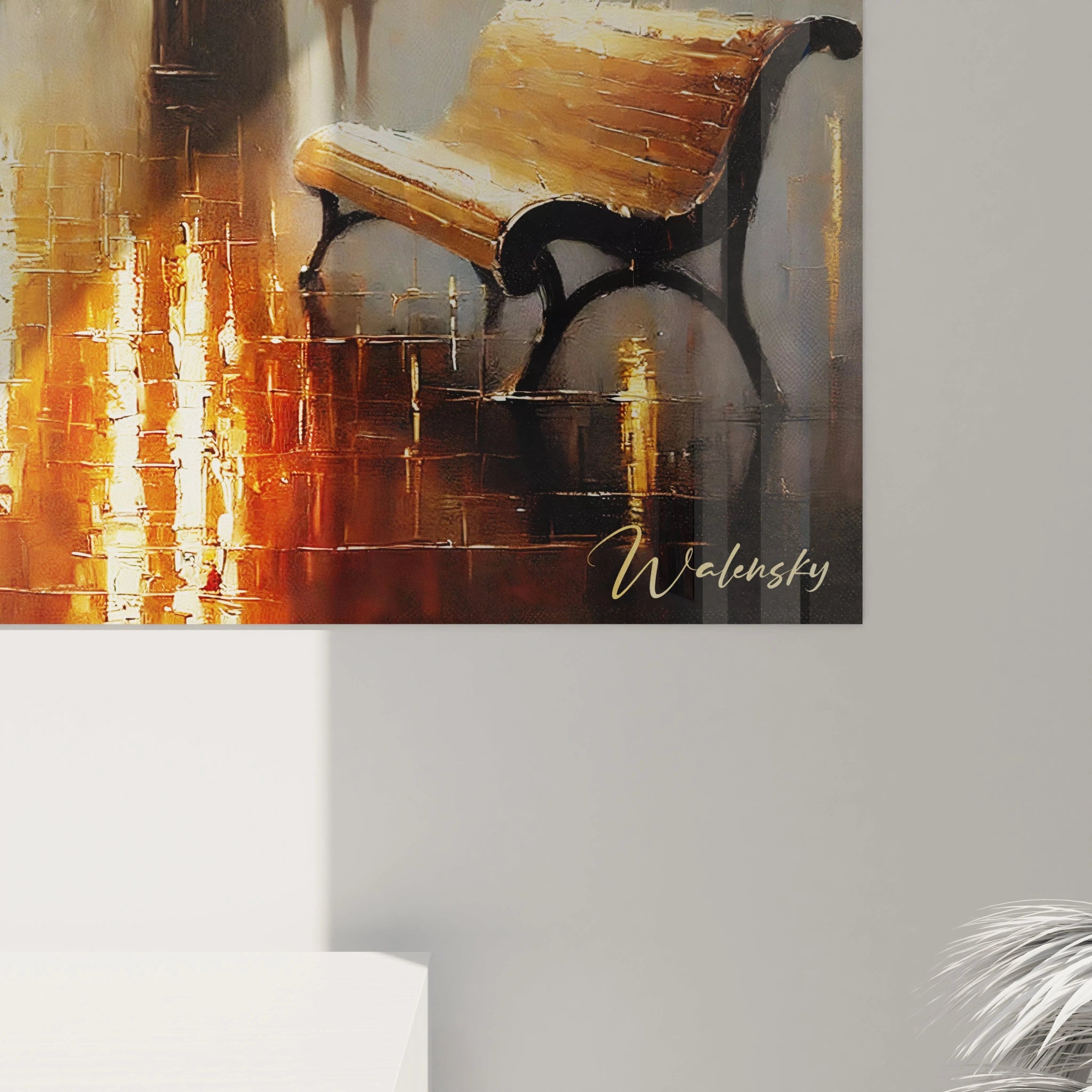 Vue de près, ce tableau amour révèle des détails impressionnants. Les textures, la pluie et les reflets dorés captivent, offrant une immersion dans une scène romantique unique.