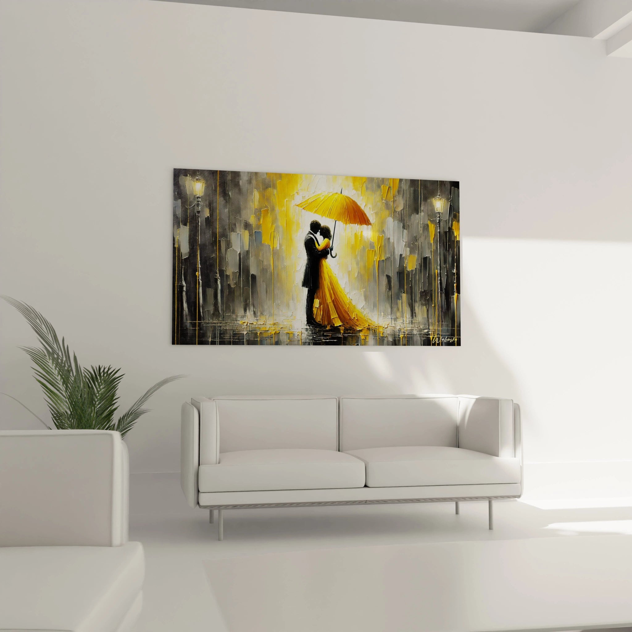 Ce tableau romantique illumine votre salon, suspendu au-dessus du canapé, un point focal élégant mêlant modernité et douceur.