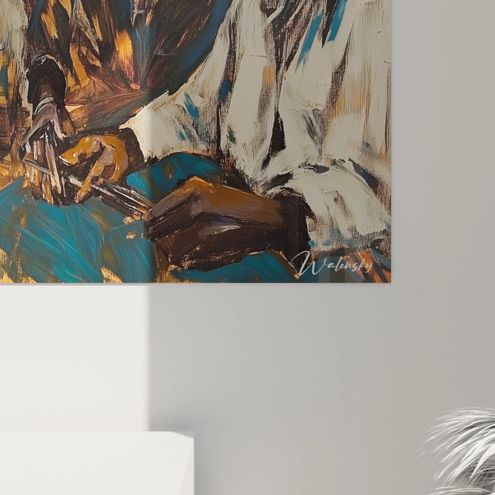 Tableau africain mural de Walensky avec peinture expressive de mains jouant des instruments