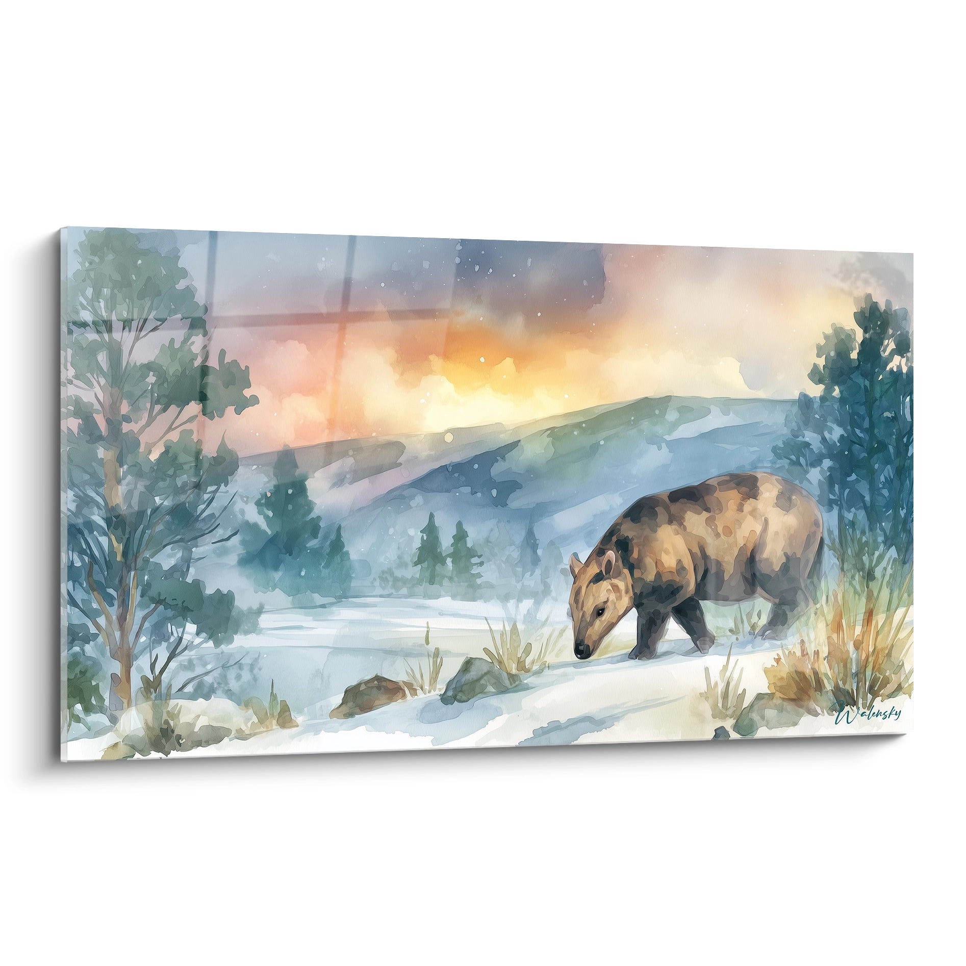 Tableau mural Andrewsarchus dans paysage hivernal, art paléontologique décoratif pour intérieur moderne