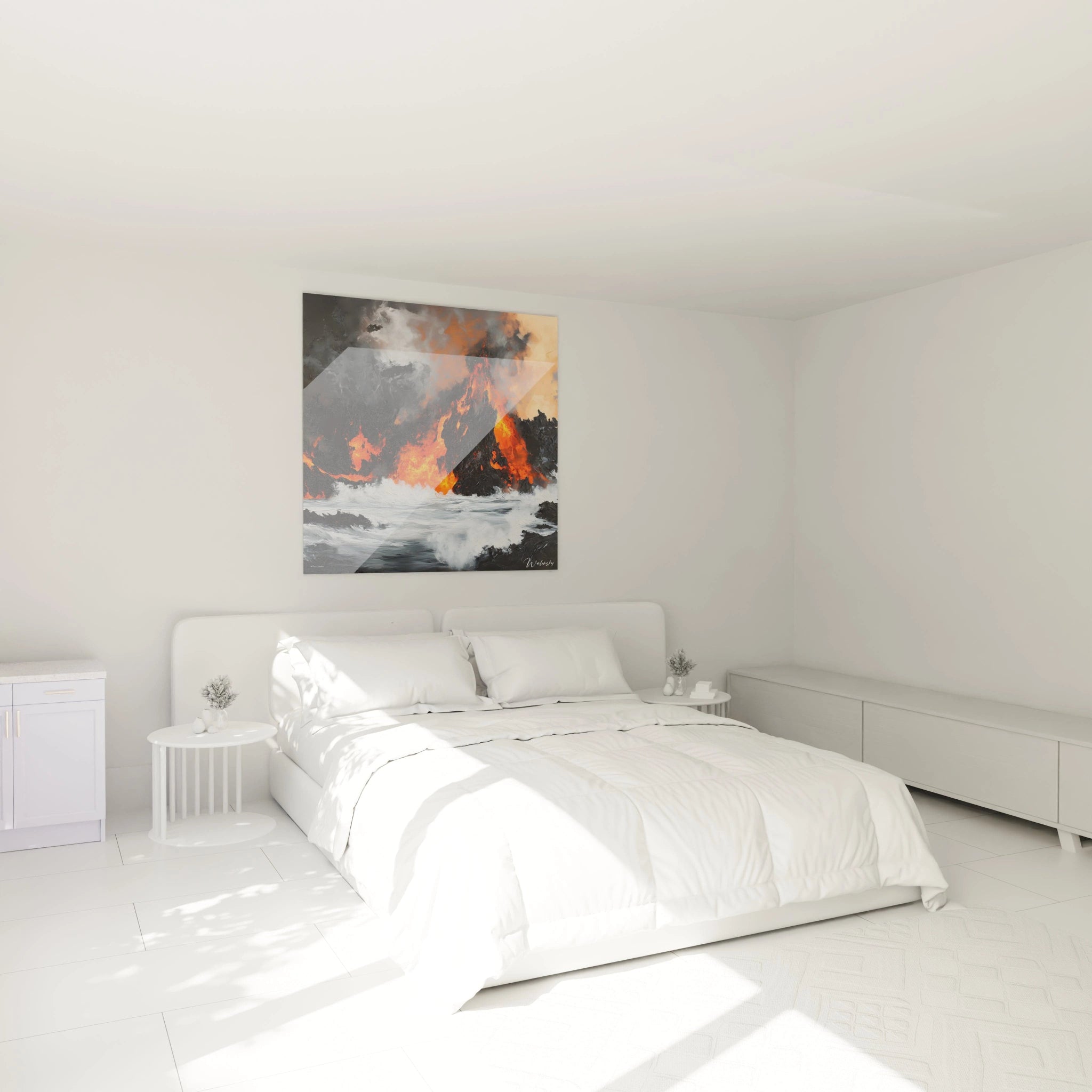 Tableau expressionniste abstrait de Walensky avec des couleurs vives dans une chambre lumineuse