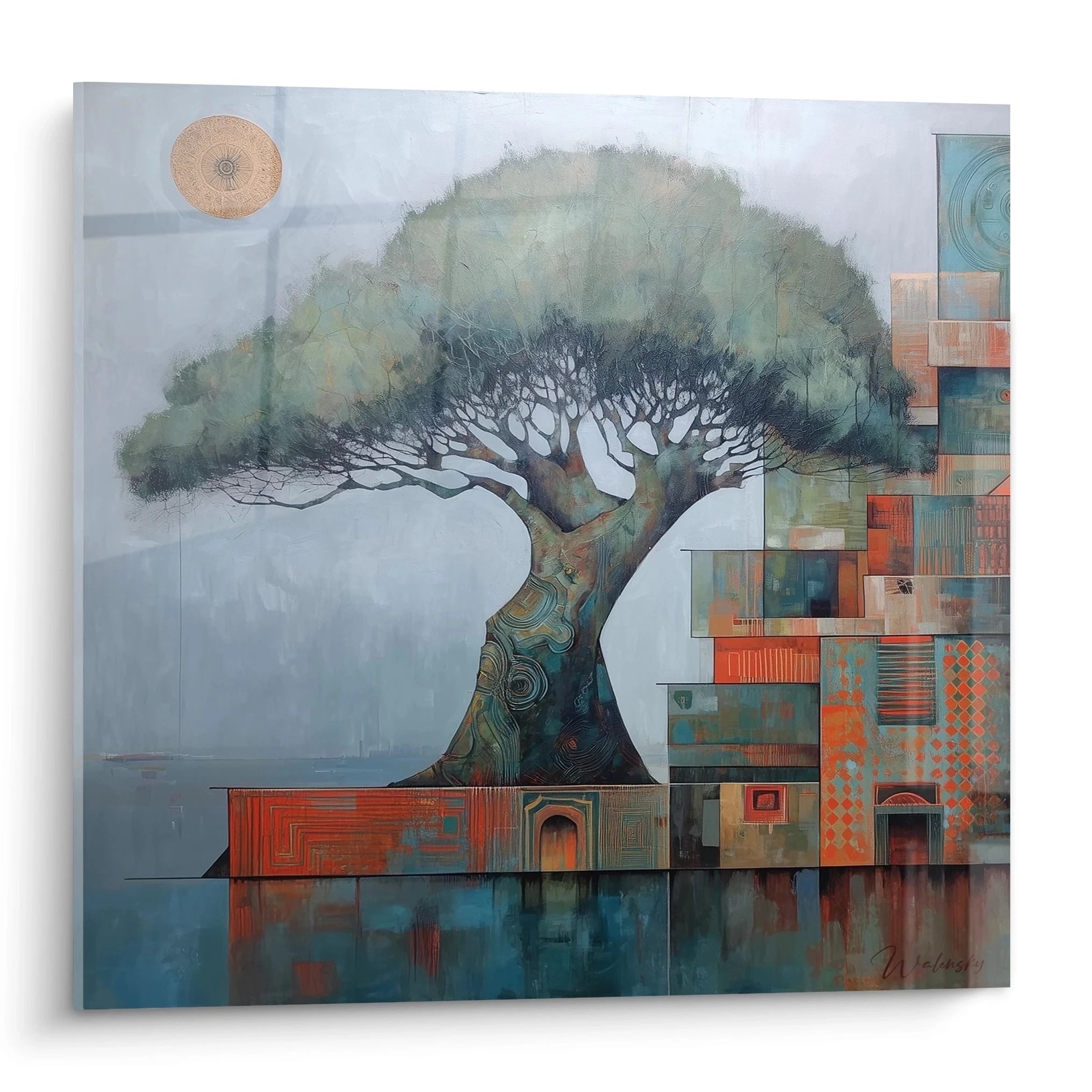 Tableau mural arbre baobab en couleurs vives avec motifs géométriques modernes
