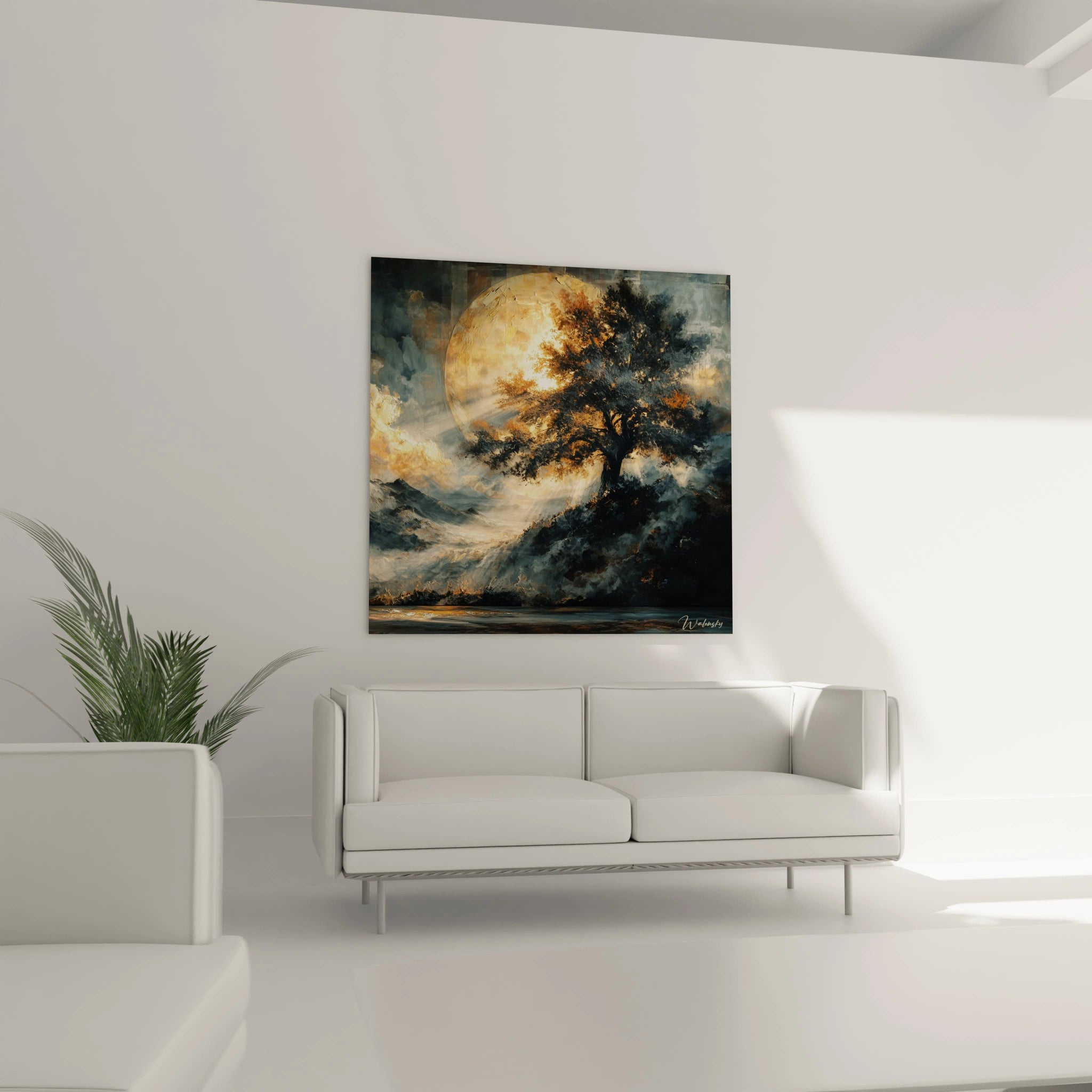 Tableau mural Walensky tableau gothique arbre silhouette d un arbre sous une lune enorme et nuages dramatiques