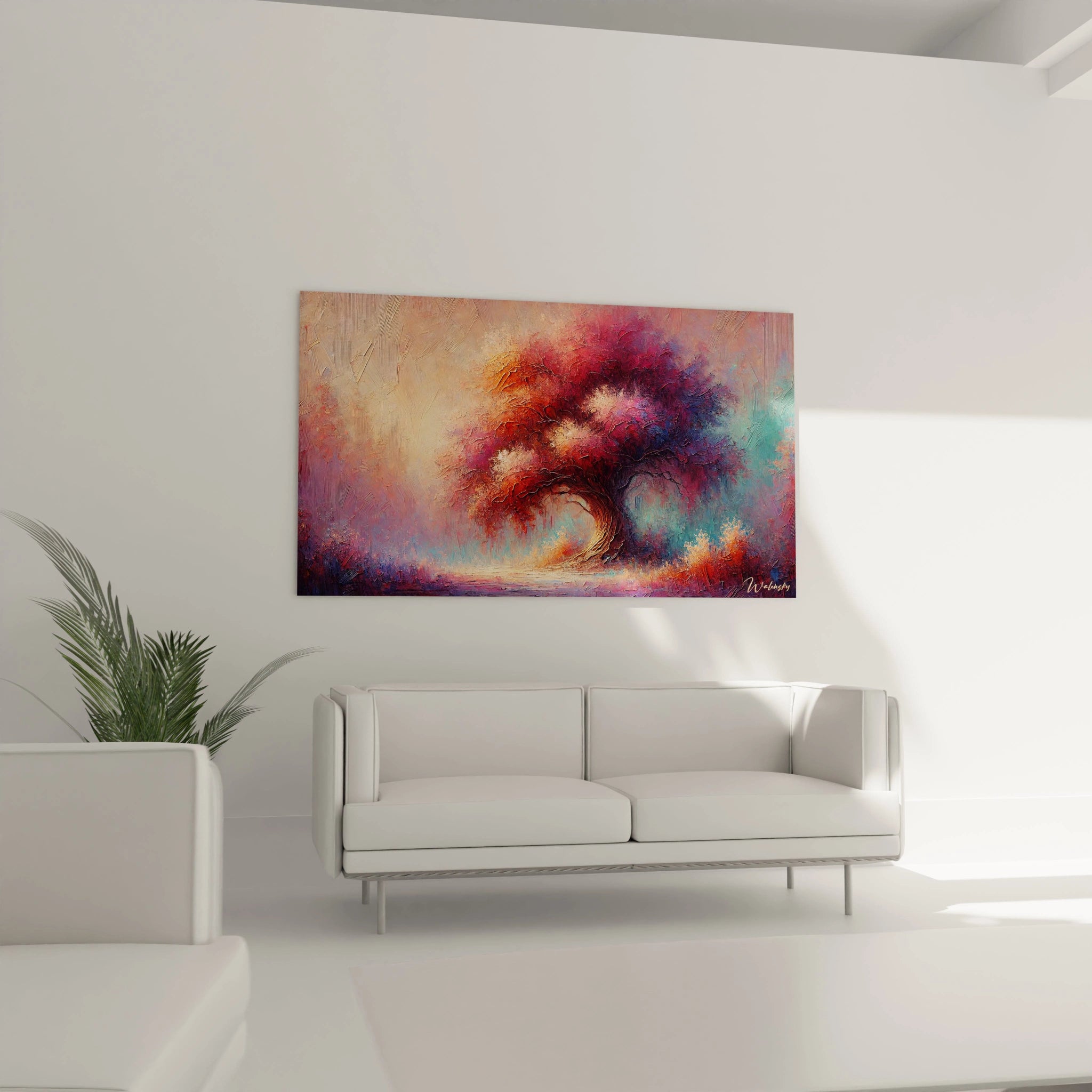Ce tableau arbre de vie illumine le salon. Placé au-dessus du canapé, il apporte chaleur et énergie, tout en devenant un point focal harmonieux.