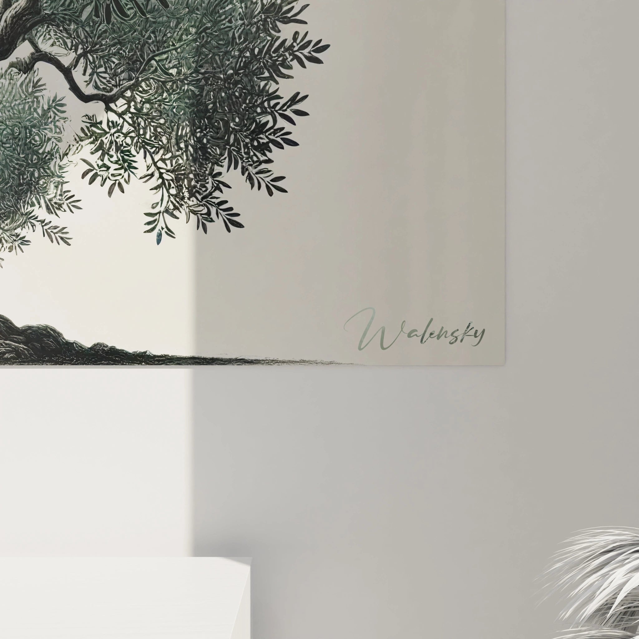 vue de pres d un tableau Arbre ou chaque torsion de l ecorce et detail des feuilles vibrent avec un realisme saisissant. Un hommage a la resilience et a la beaute intemporelle