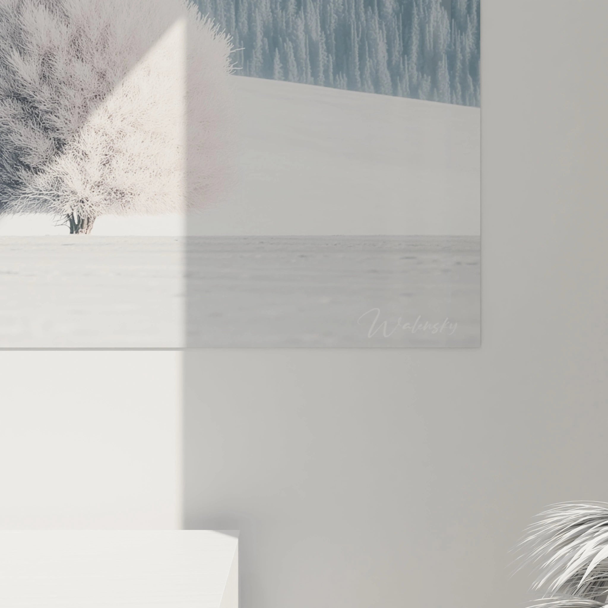 tableau arbre hivernal Walensky paysage enneige minimaliste affiche sur mur interieur moderne eclairage naturel
