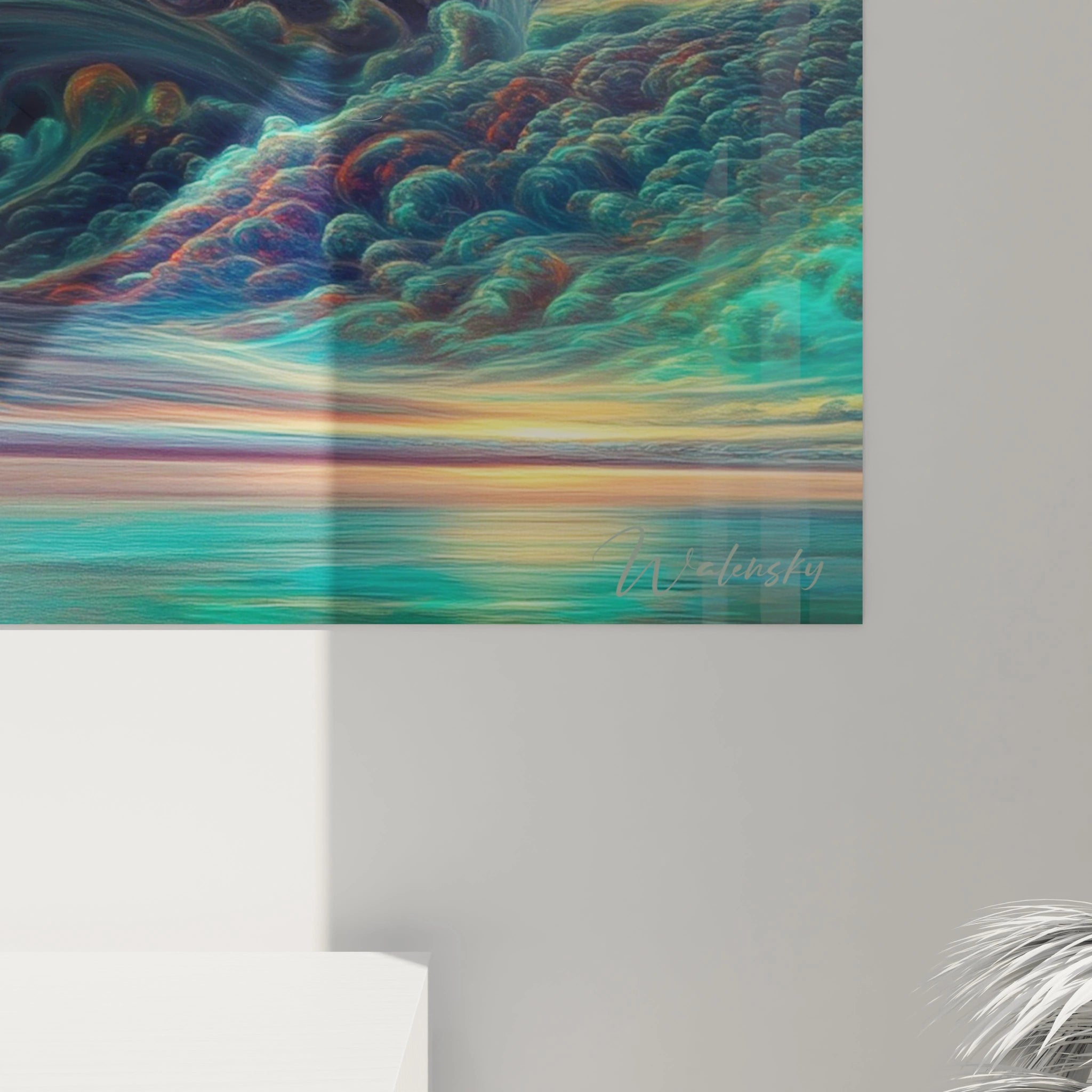 Walensky tableau arbre surréaliste mural coloré avec nuages tourbillonnants et reflets marins pastel