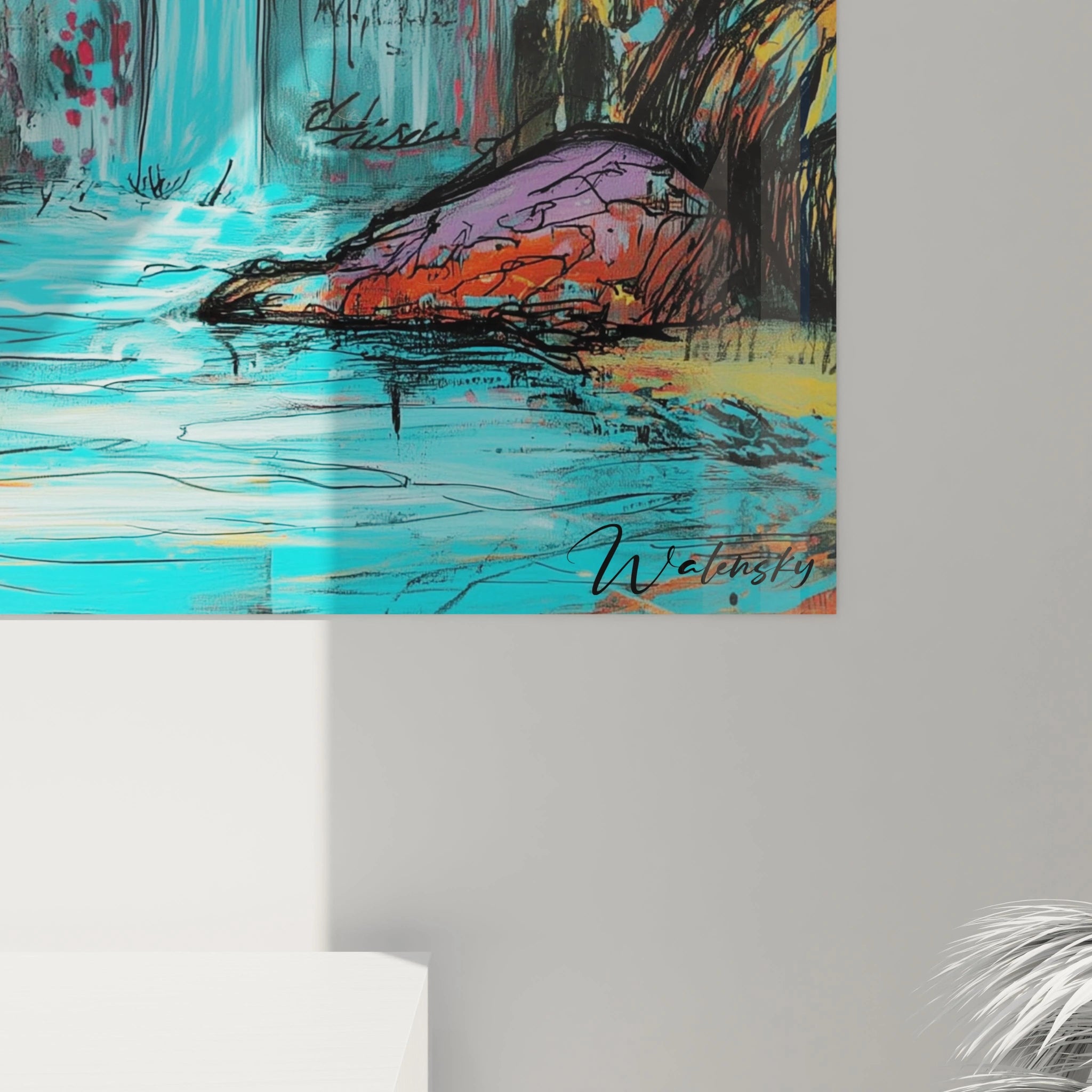 Tableau arbre africain mural de Walensky avec des couleurs vives et un paysage apaisant