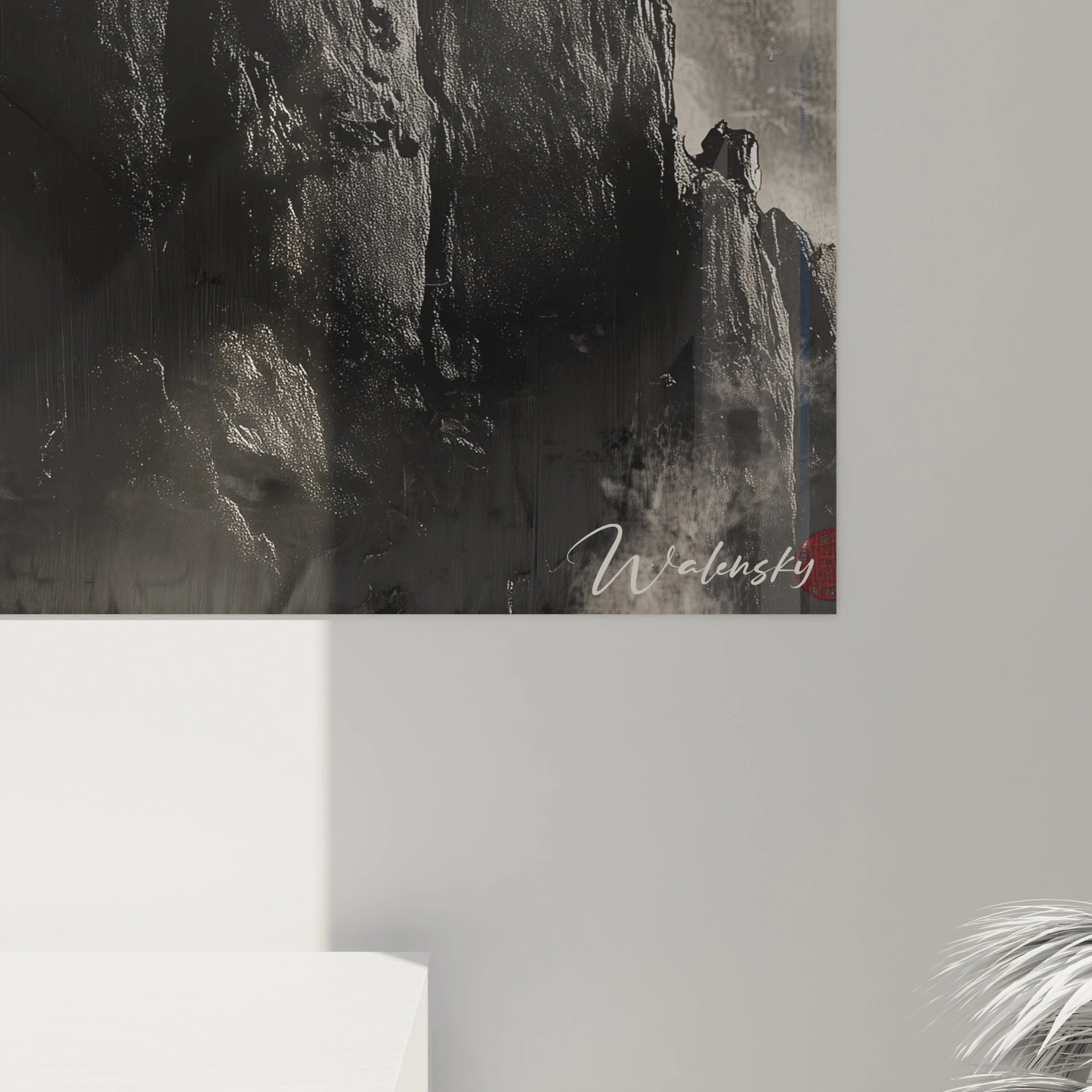 Tableau zen mural Walensky représentant un paysage rocheux noir et gris pour décoration intérieure apaisante