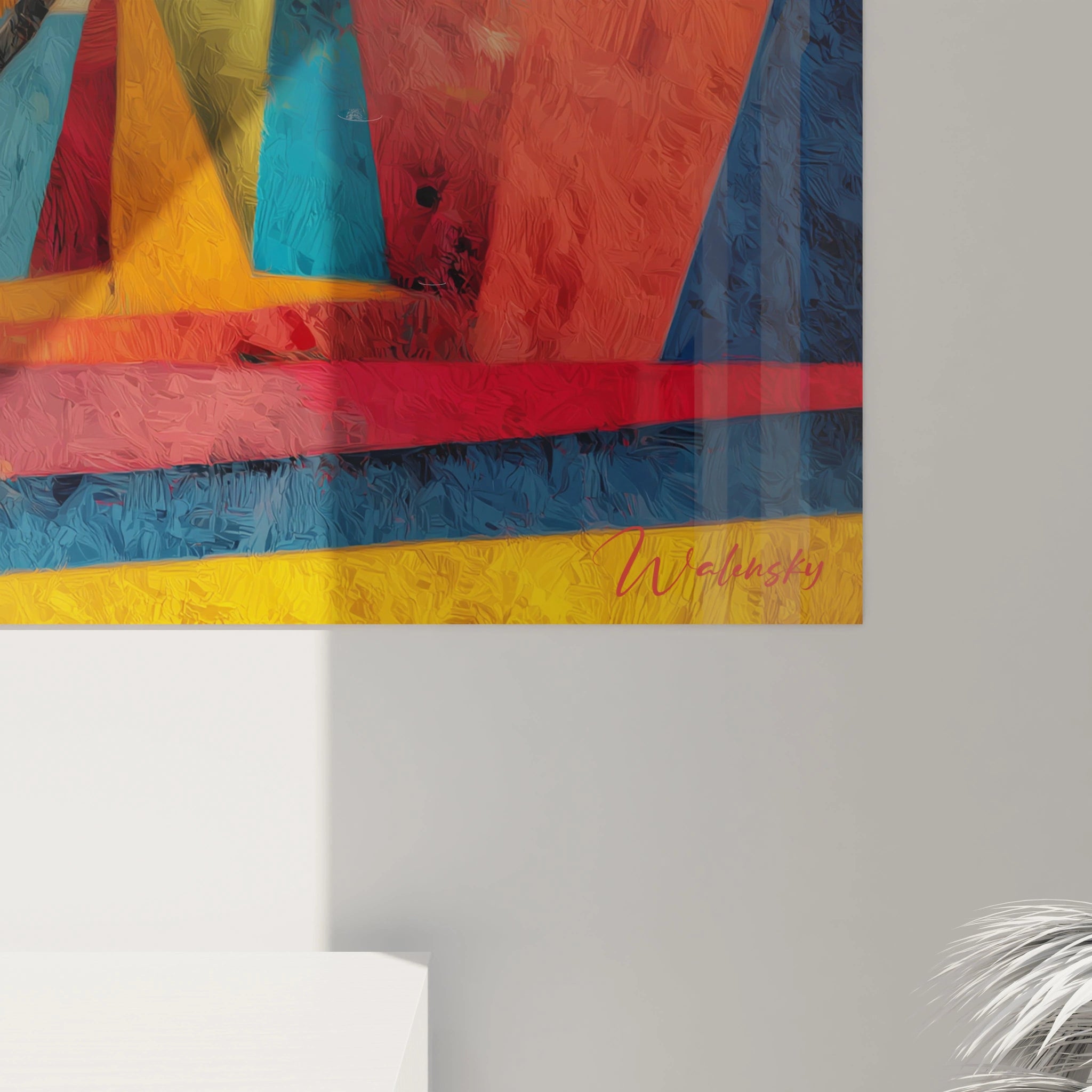 Tableau mural paysage africain contemporain de Walensky avec des motifs vibrants et texturés