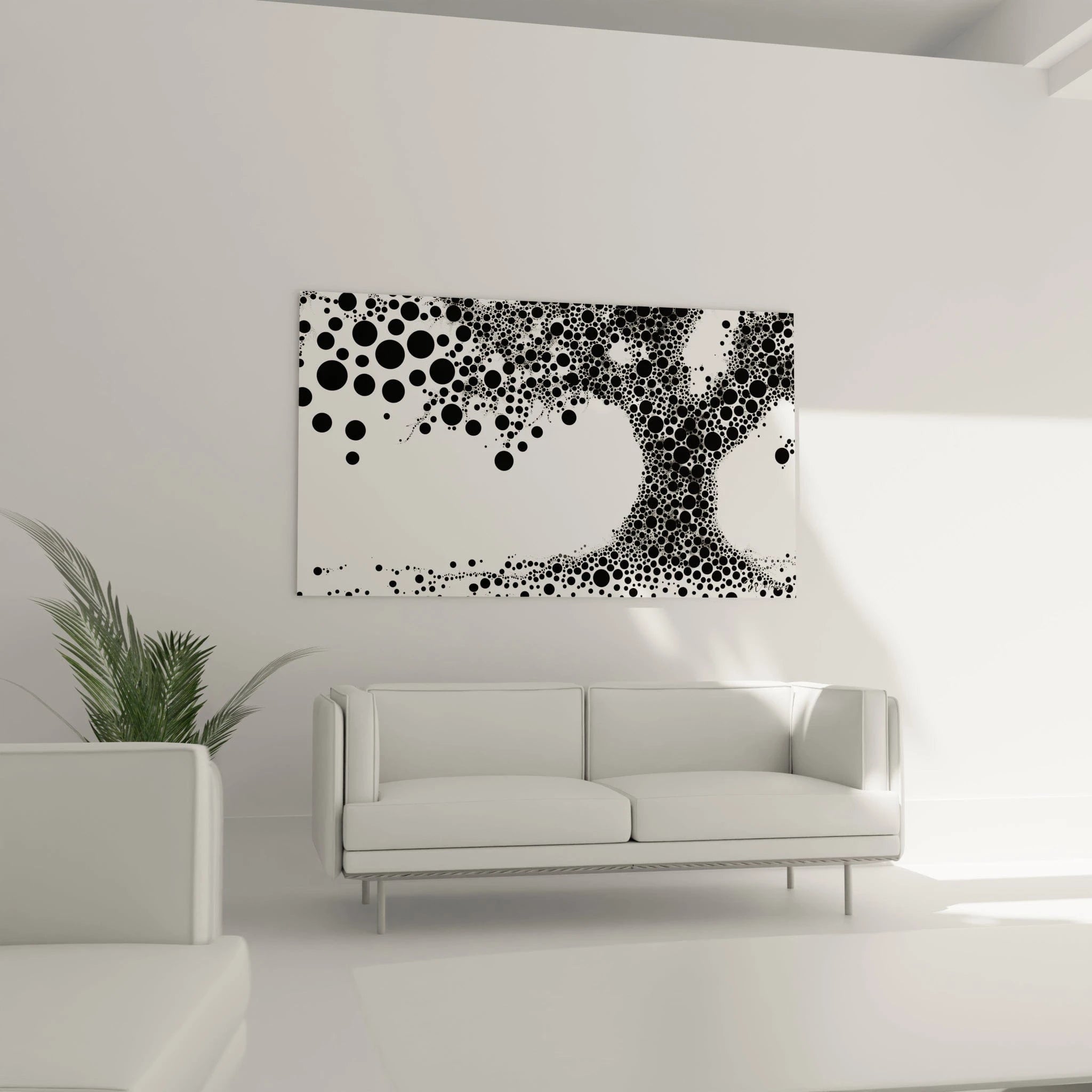 Tableau tacheté noir et blanc de Walensky représentant un arbre avec des points graphiques