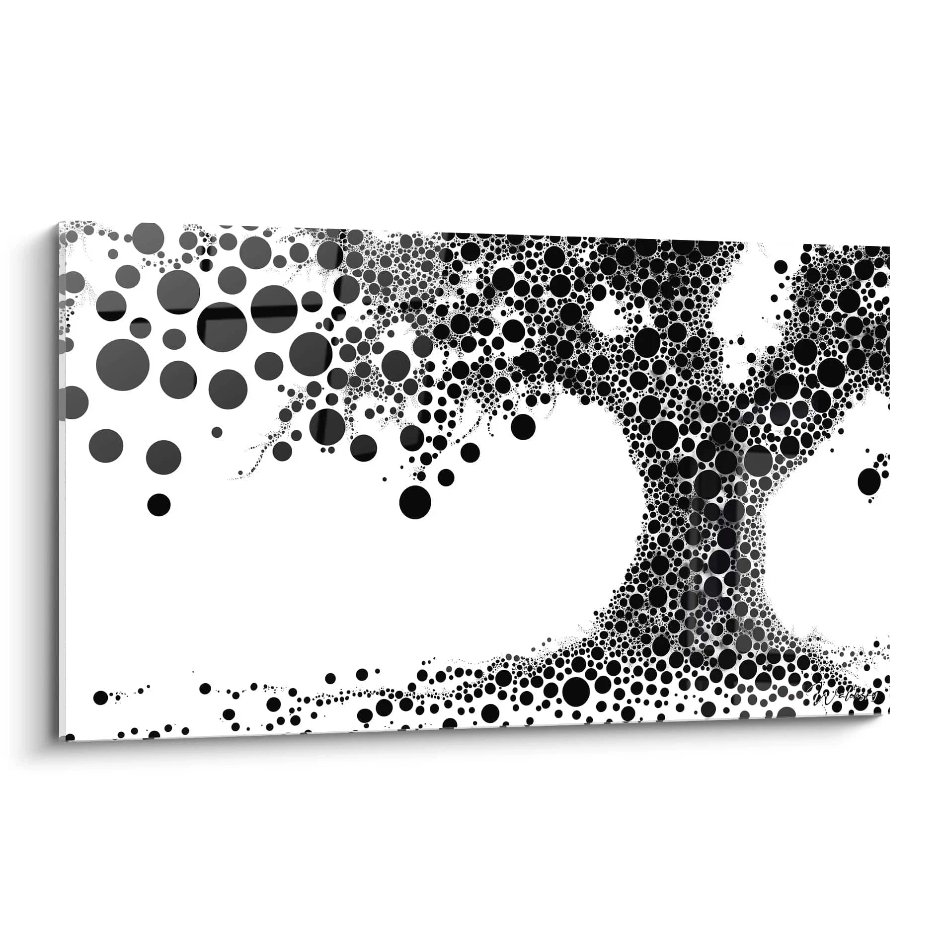 Tableau tacheté noir et blanc de Walensky représentant un arbre stylisé avec des cercles