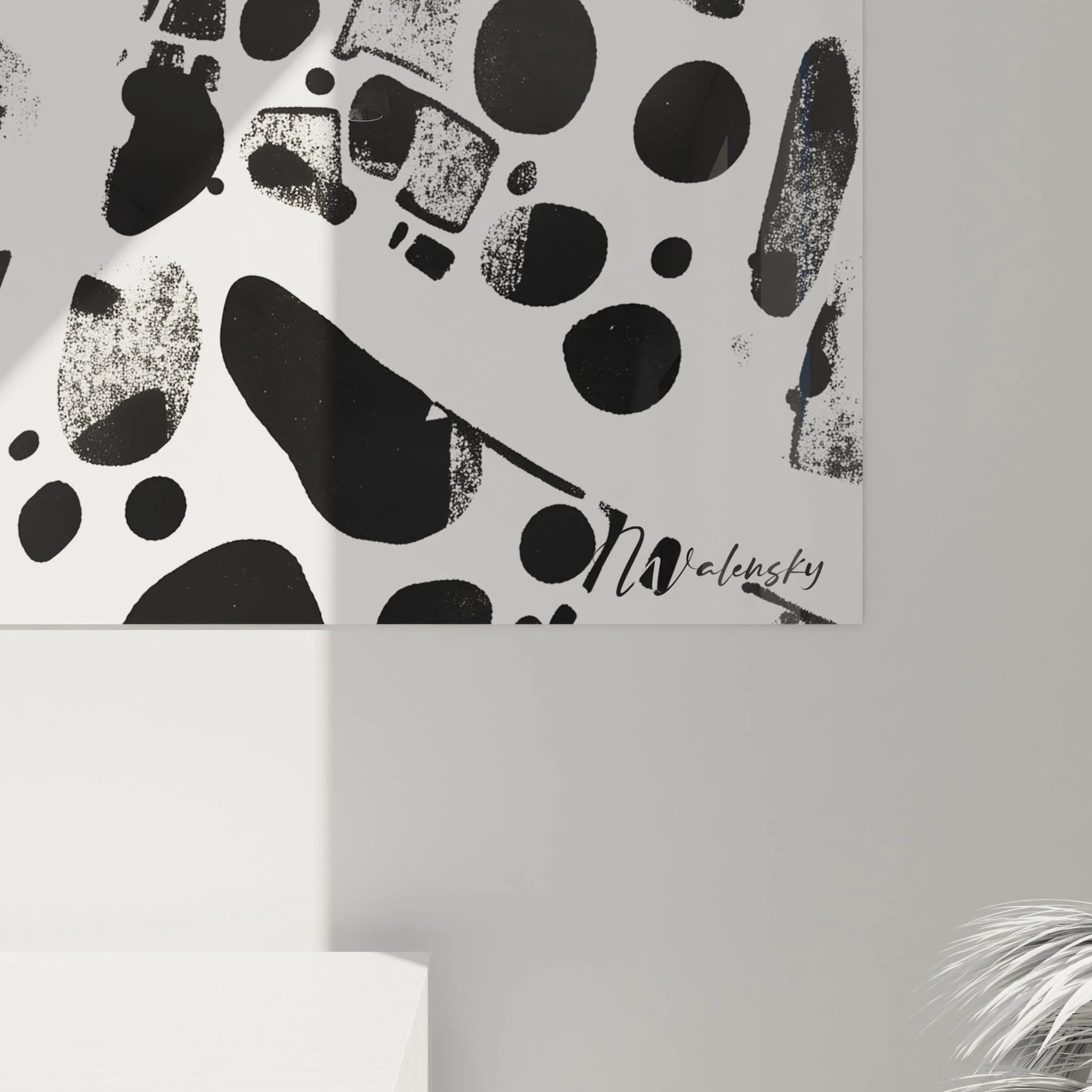 Tableau tacheté noir et blanc de Walensky avec des motifs abstraits modernes pour décoration intérieure