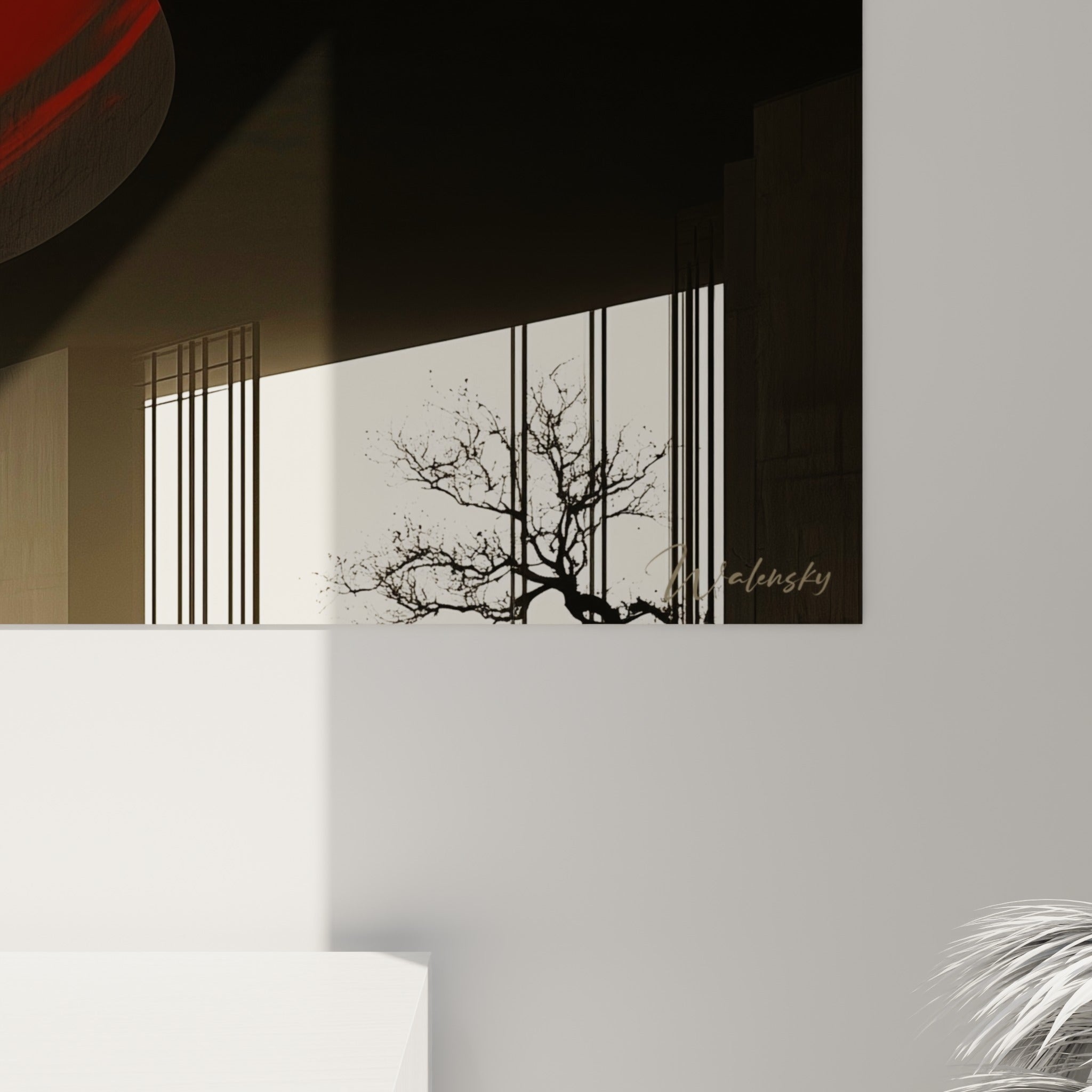 Empâtements rouges et reflets ivoire se mêlant en gros plan, matière picturale dense de ce tableau accroché