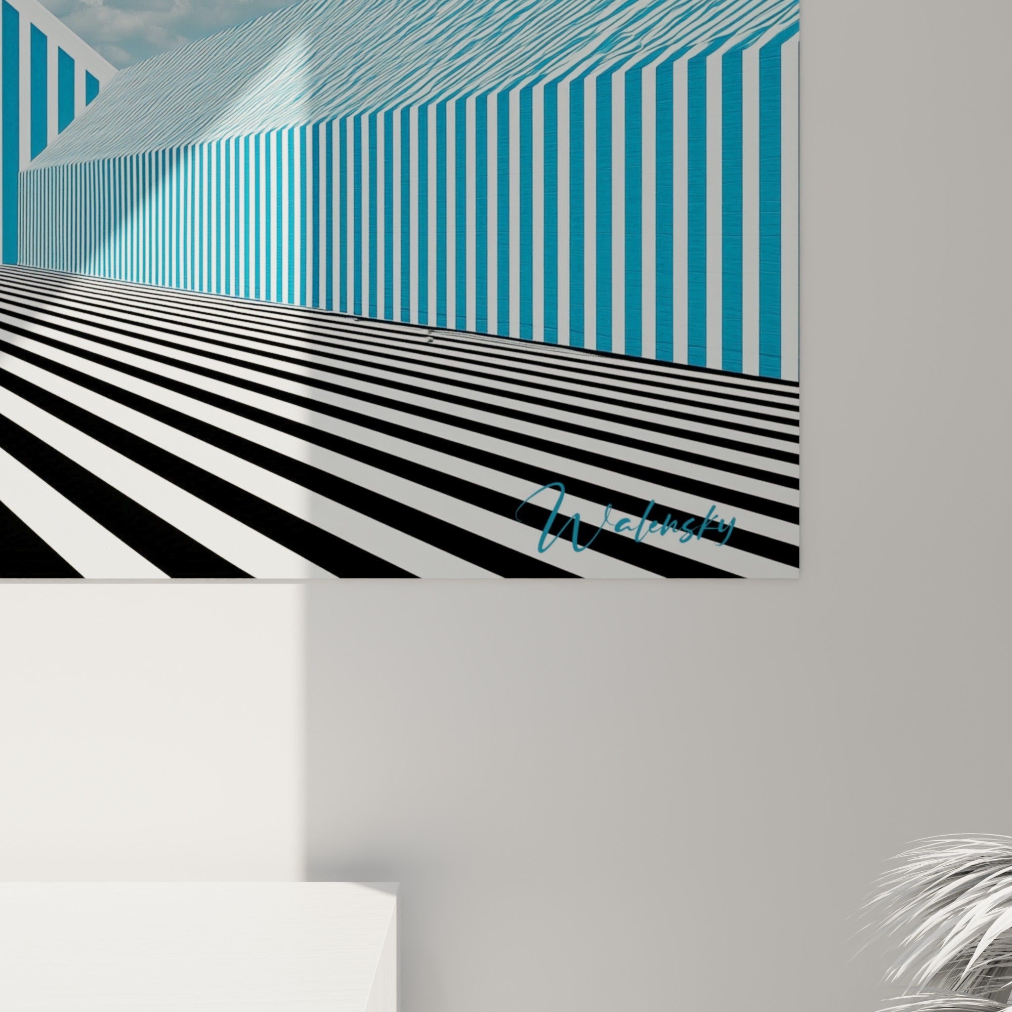Rayures bleu marine et blanches accrochées, grain de l'impression révélant la netteté des lignes