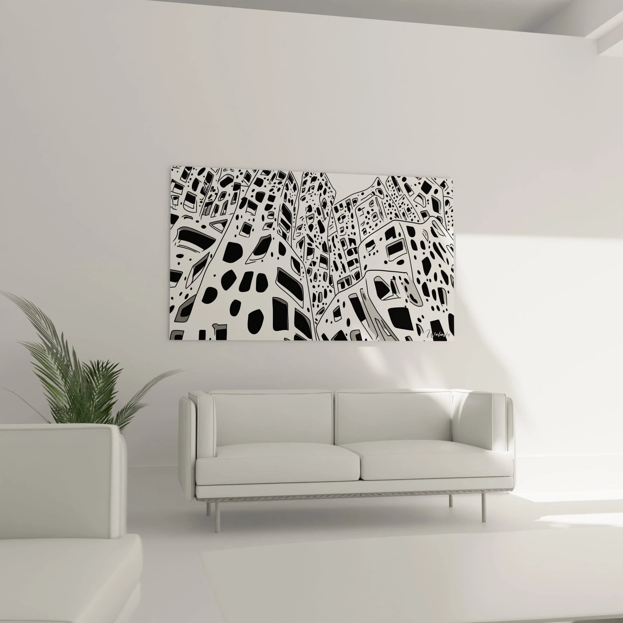 Tableau tacheté noir et blanc Walensky pour décoration moderne du salon