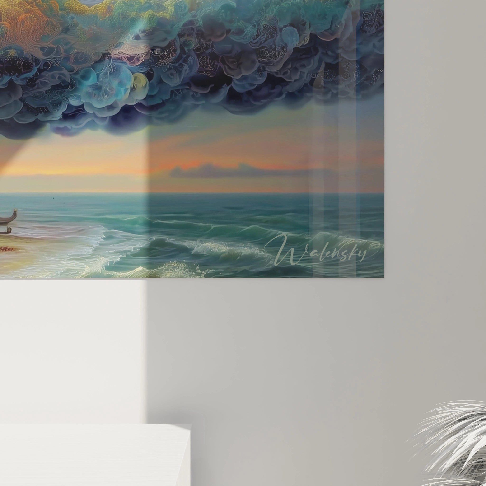 Tableau mural Walensky montrant un tableau surréaliste architecture avec mer vagues et nuages sculptés