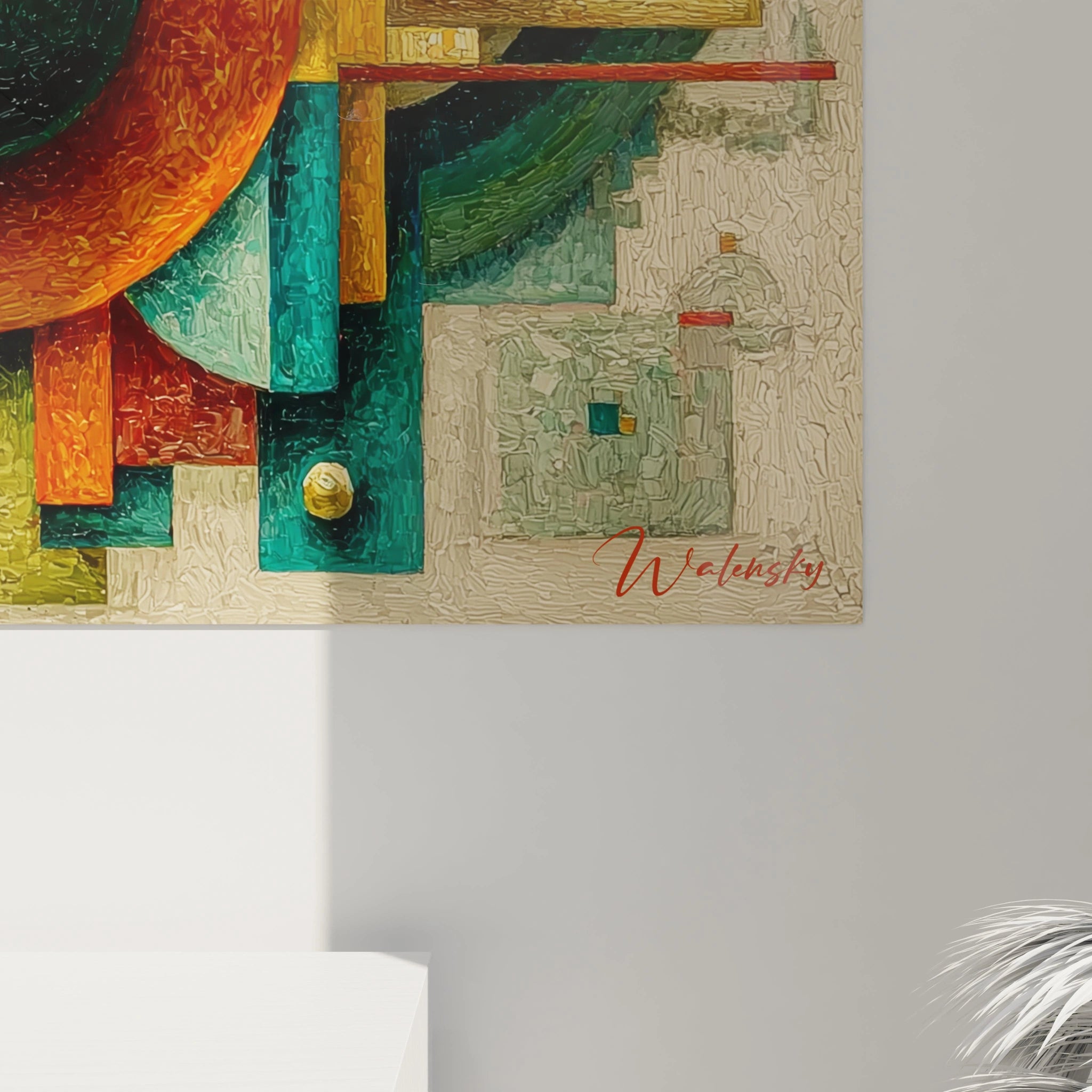 Tableau mural Walensky peinture texturée abstraite aux formes colorées tableau bauhaus géométrique idéal pour salon moderne