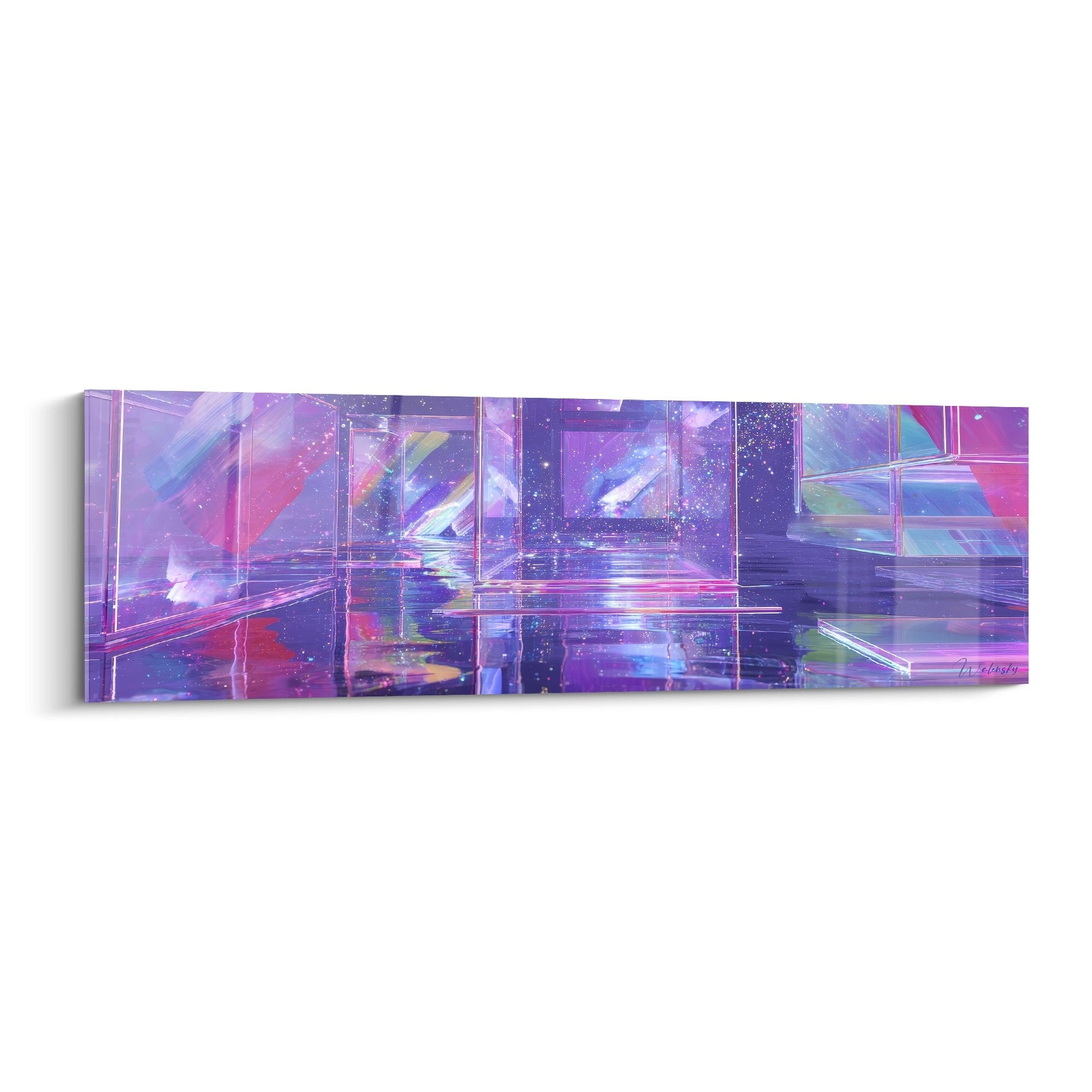 Tableau mural architecture holographique cosmos digital violet futurisme abstrait moderne décoratif