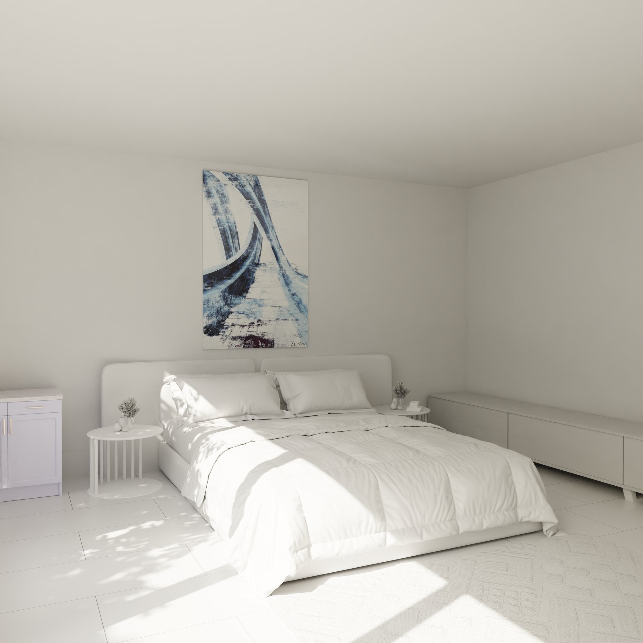 Tableau architecture moderne dans chambre contemporaine avec structures urbaines design