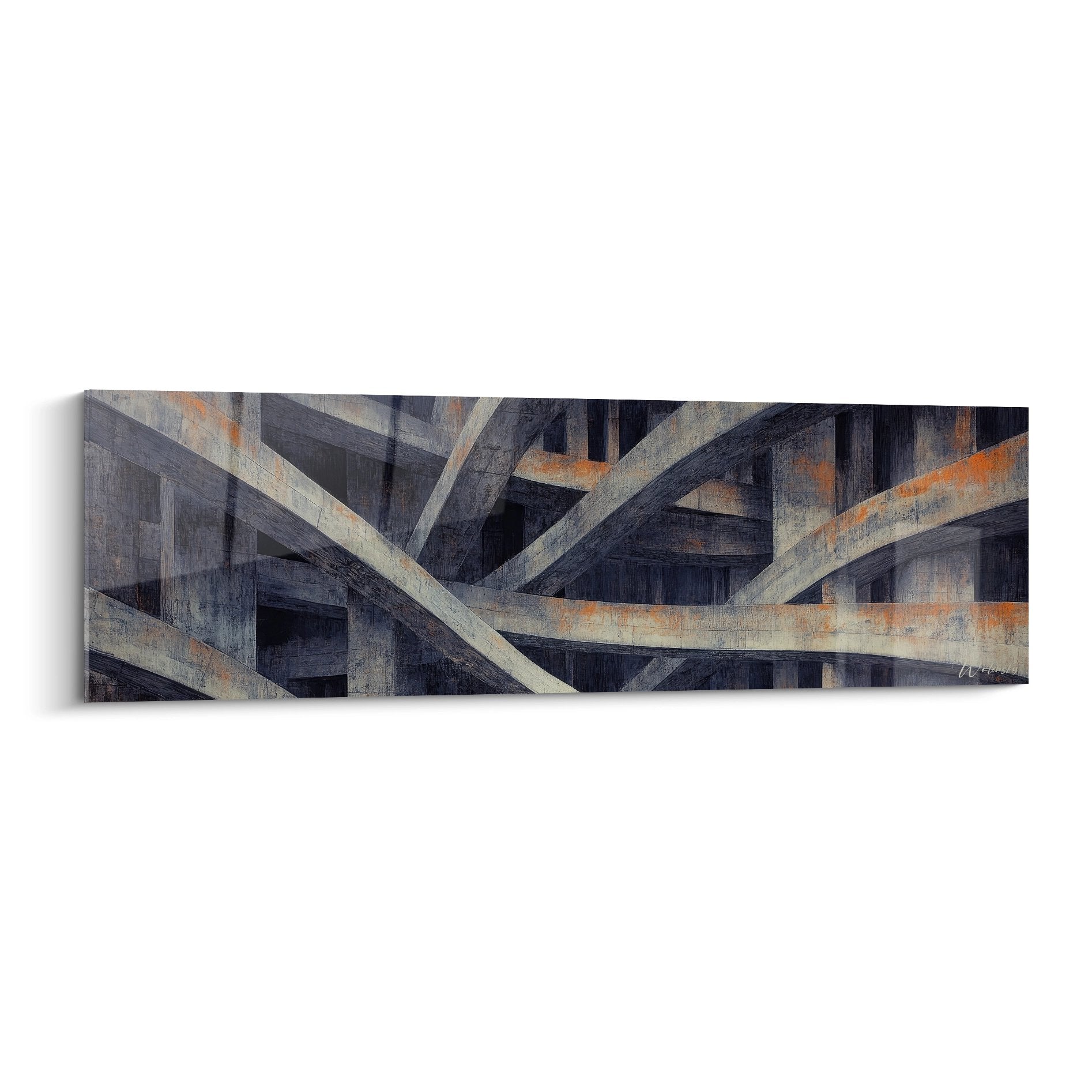 Tableau mural architecture poutres bois entrecroisées décoration moderne