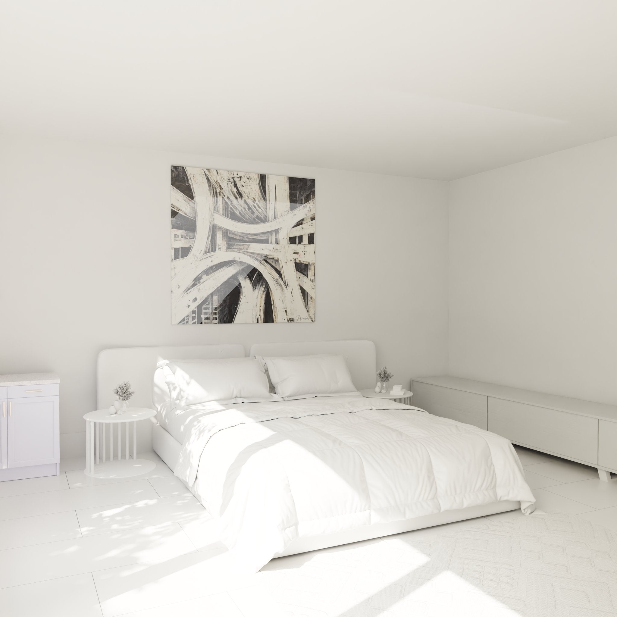 Tableau mural échangeur autoroutier moderne décorant une chambre contemporaine