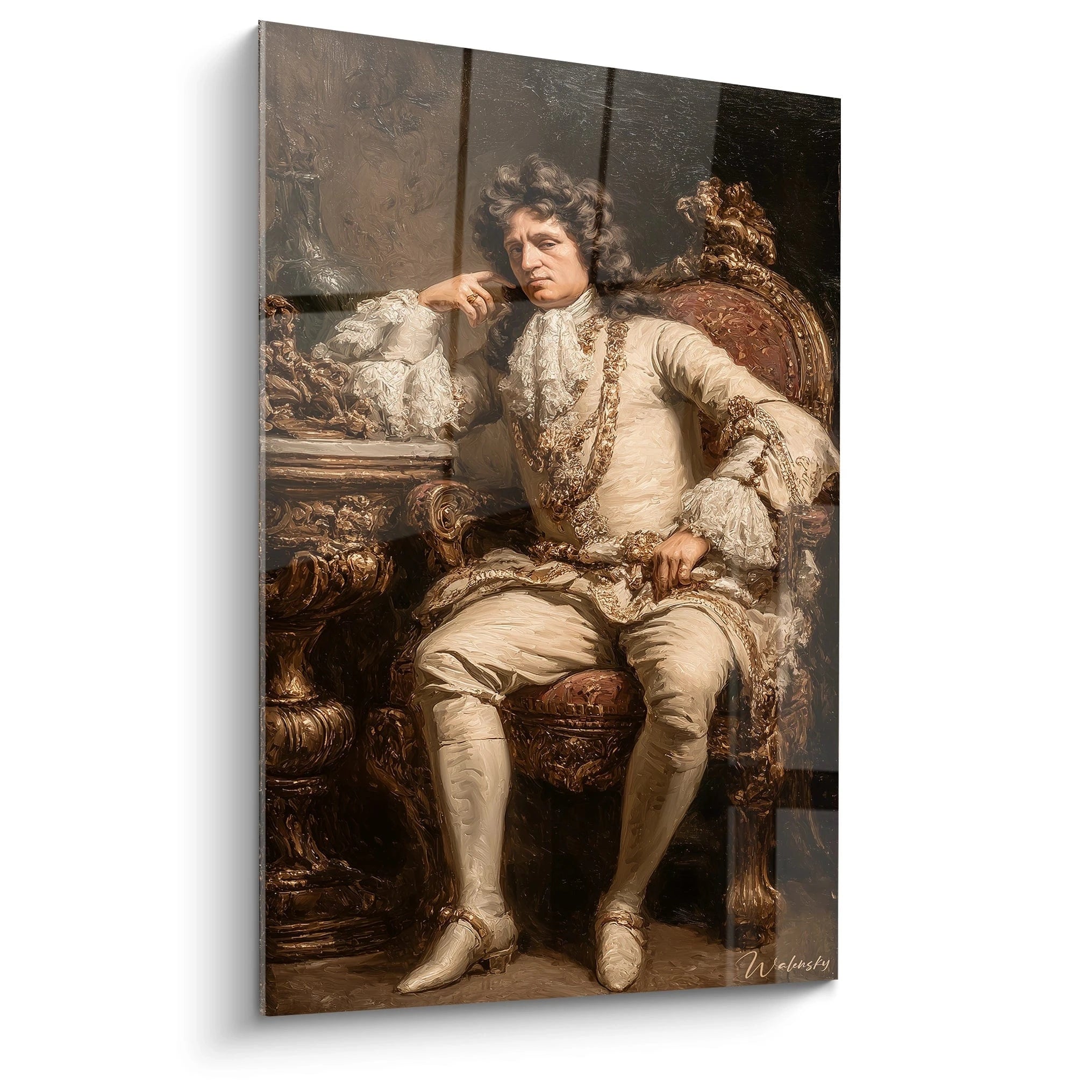 Walensky tableau Louis XIV décoratif sur toile brillante représentant le roi baroque assis