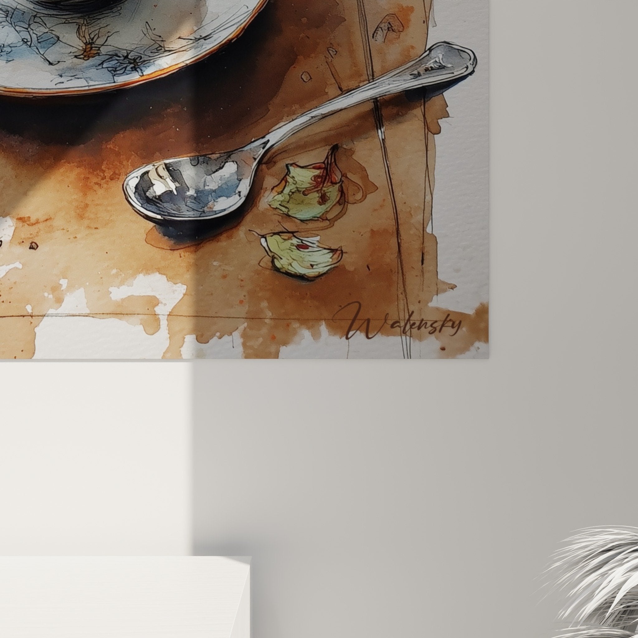 Vue ensemble tableau théière japonaise dans intérieur moderne mur blanc décoration art culinaire zen