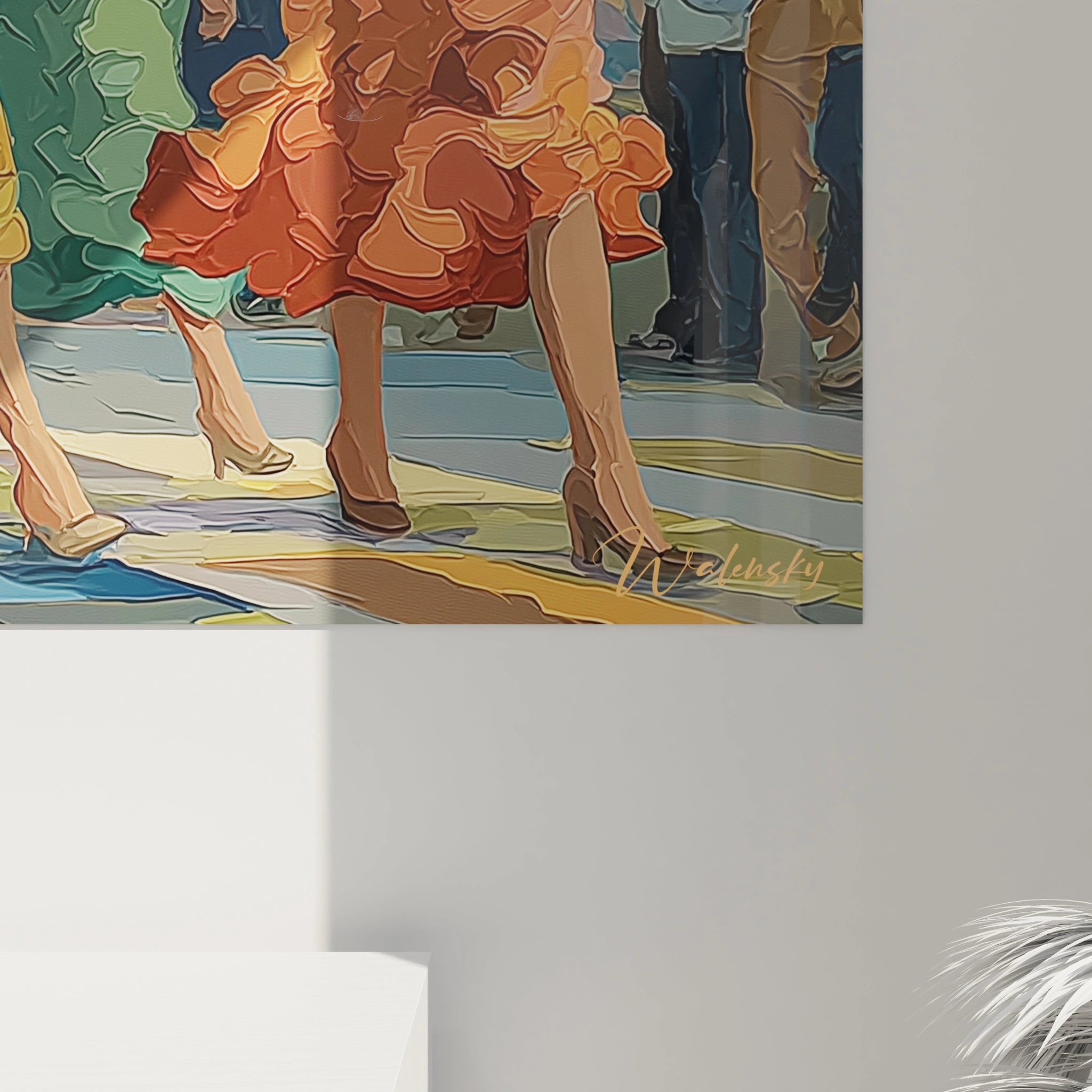 Tableau art déco moderne de danseurs en couleur vif avec des mouvements dynamiques