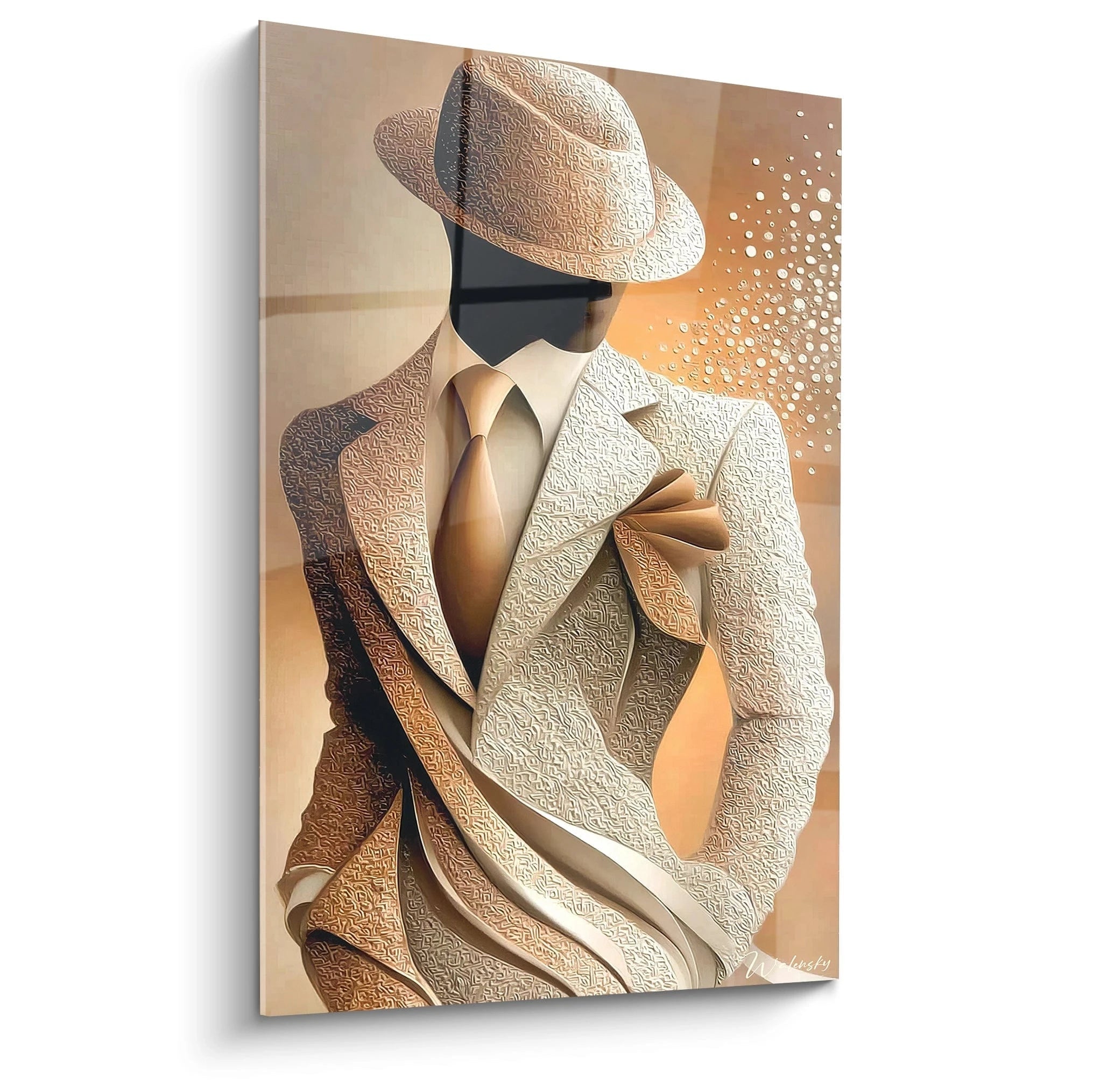 Tableau mural art déco masculin représentant un homme en costume élégant avec chapeau