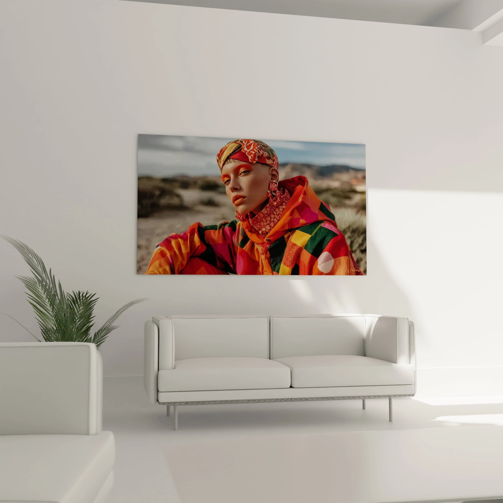 Tableau art ethnique moderne de Walensky avec des couleurs vives et un portrait stylisé