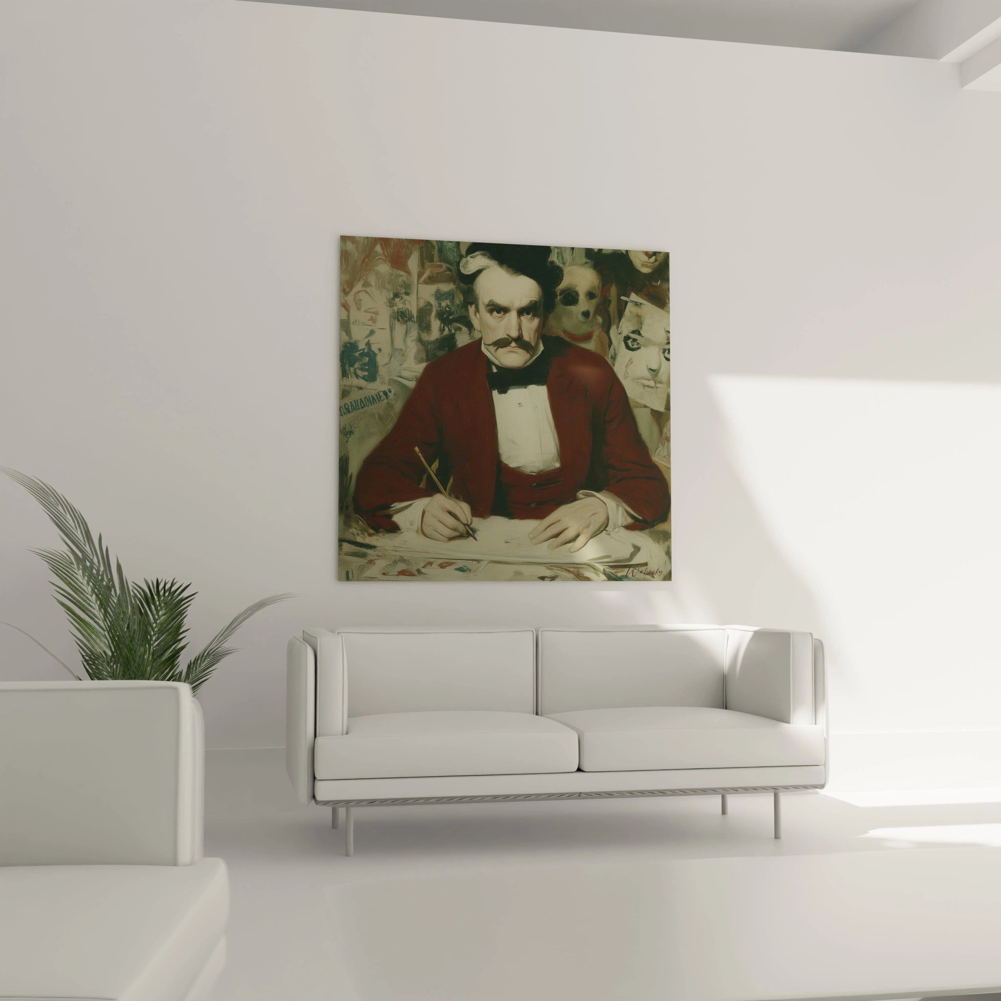 Walensky tableau artiste réaliste plume montrant un homme en redingote écrivant sur une table