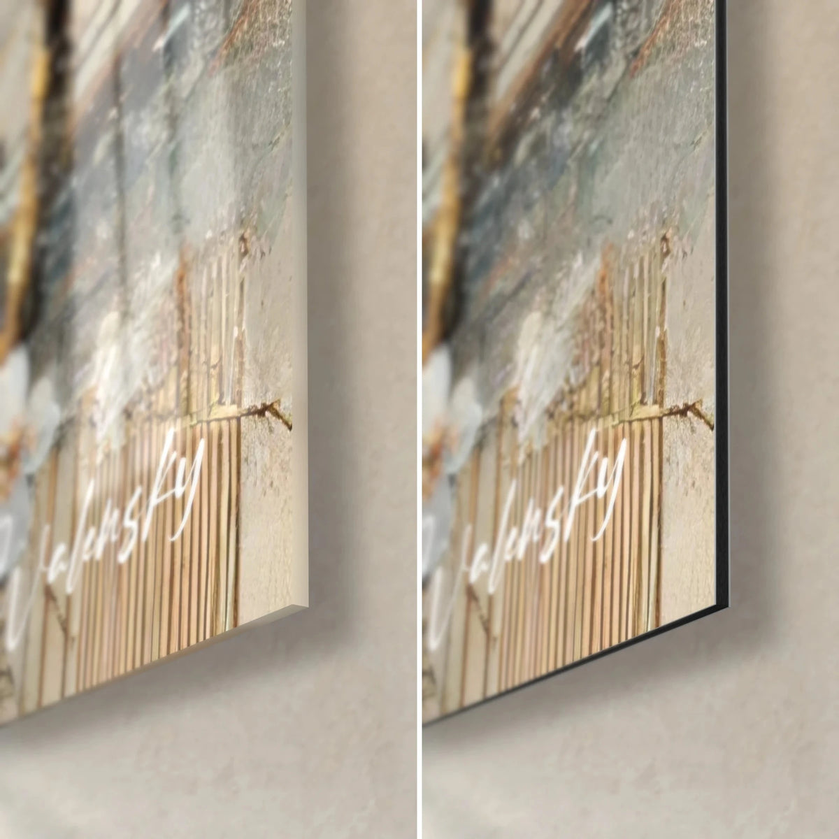 Schilderij bloeiende kersenboom met witte bloemblaadjes, rechtsonder: glanzend acrylglas en mat Dibond-aluminium, dikte 3 mm