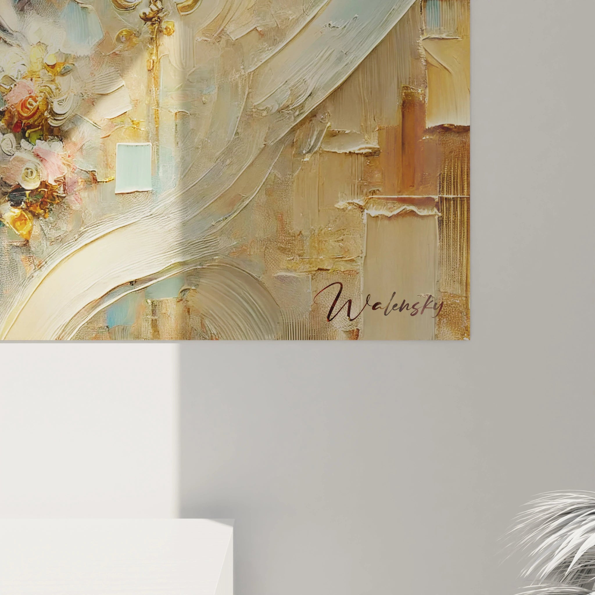 Vue de près, ce tableau Asie révèle la finesse des détails dorés autour de Ganesh. Une harmonie entre bleu et or qui rend hommage à la culture asiatique et invite à la réflexion.