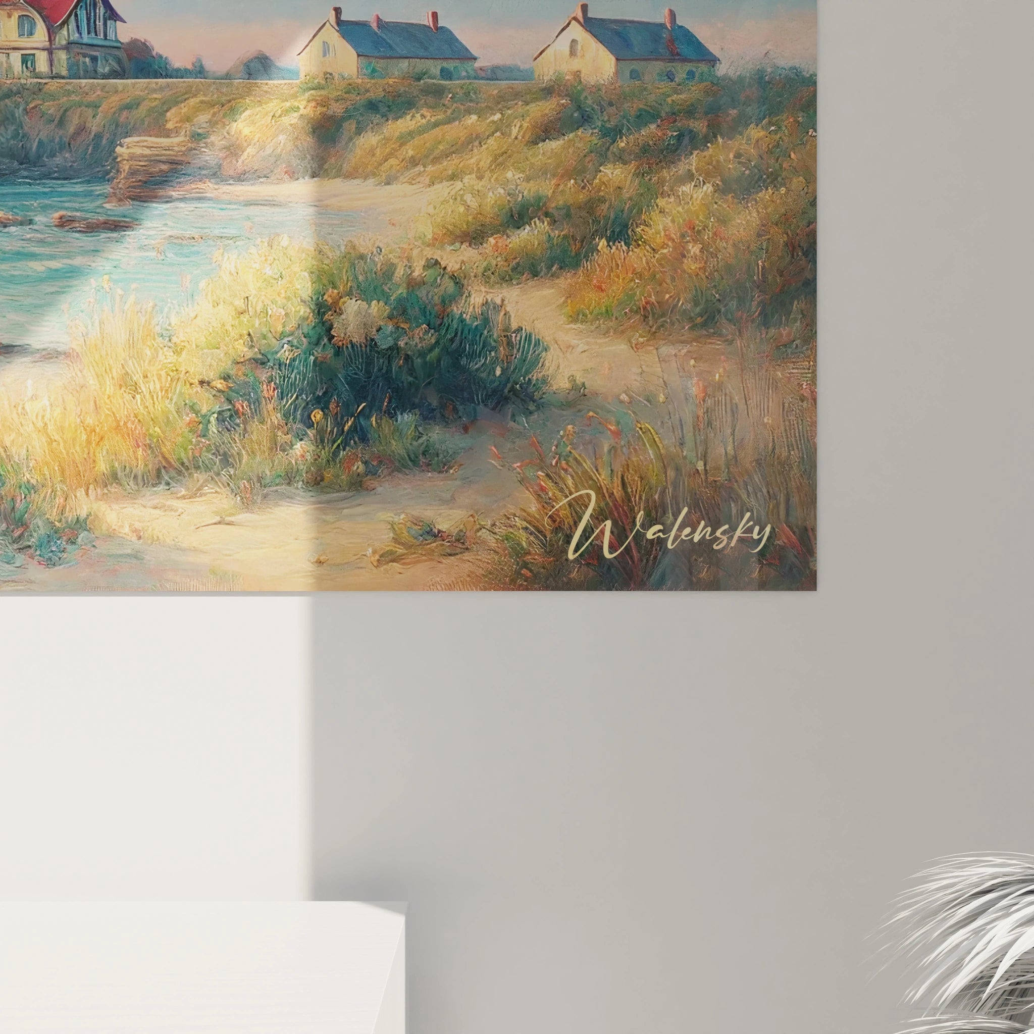 Admirez de près ce tableau Mer, où les coups de pinceau délicats révèlent la beauté du phare et des vagues paisibles, une véritable invitation à l'évasion.