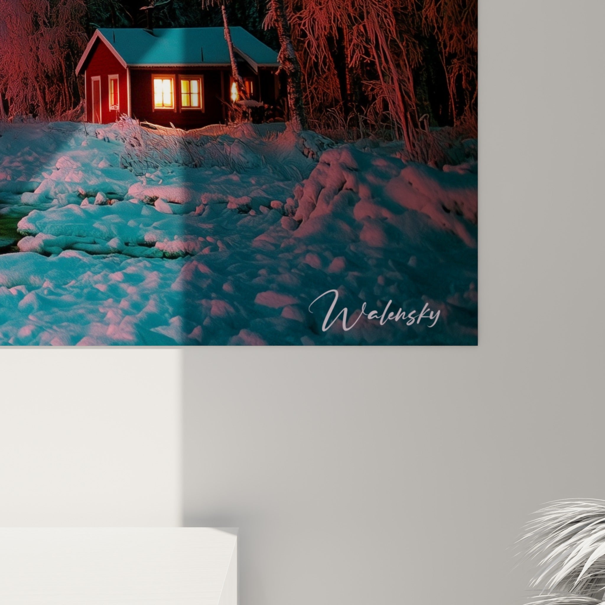 Détail des nuances roses, turquoise et cuivrées de l'aurore boréale peinte avec relief et texture