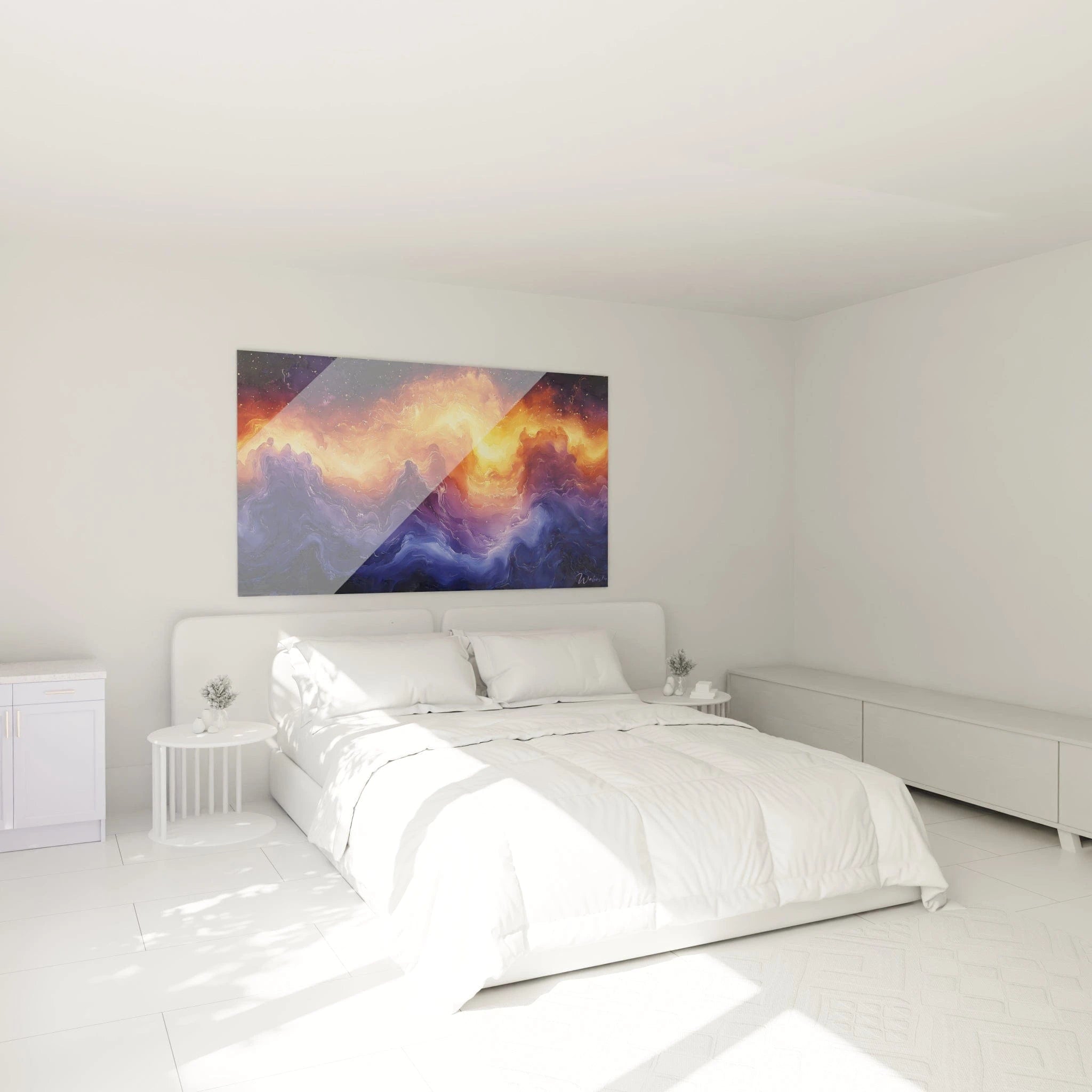Tableau expressionniste abstrait Walensky avec des couleurs vives dans une chambre lumineuse
