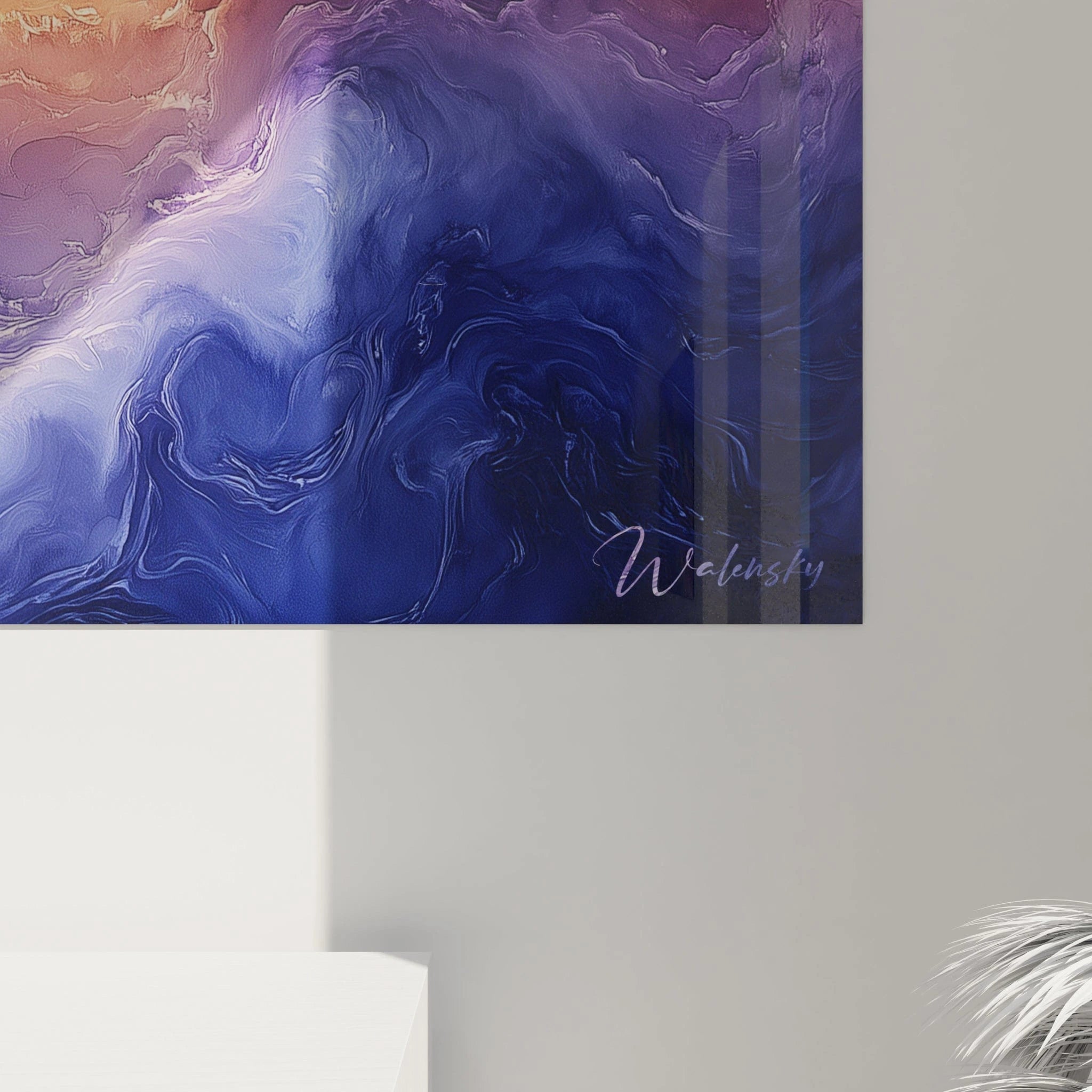 Tableau expressionniste abstrait de Walensky avec des vagues de couleurs violettes et orange