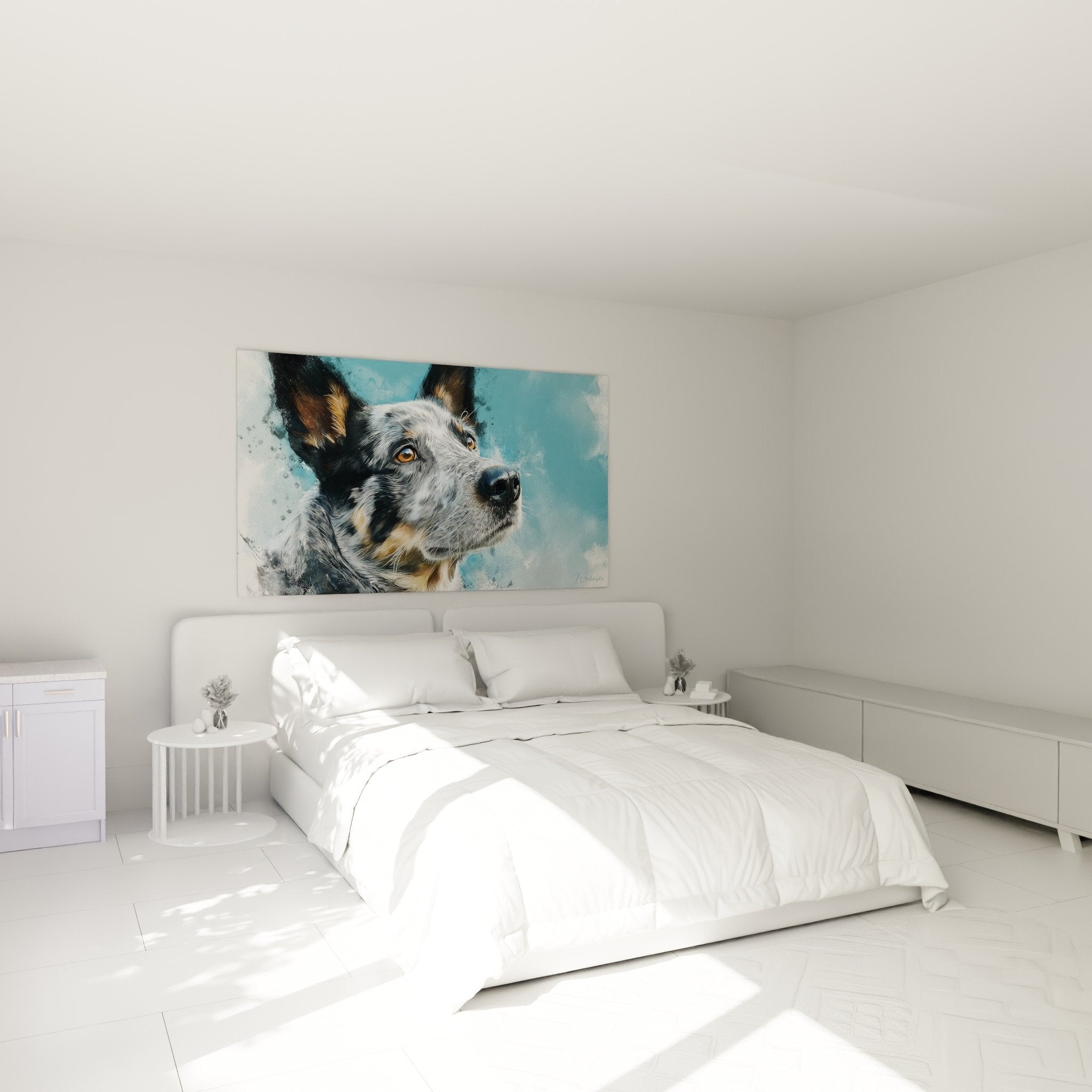 Tableau Australian Cattle Dog dans chambre decoration murale chien portrait artistique