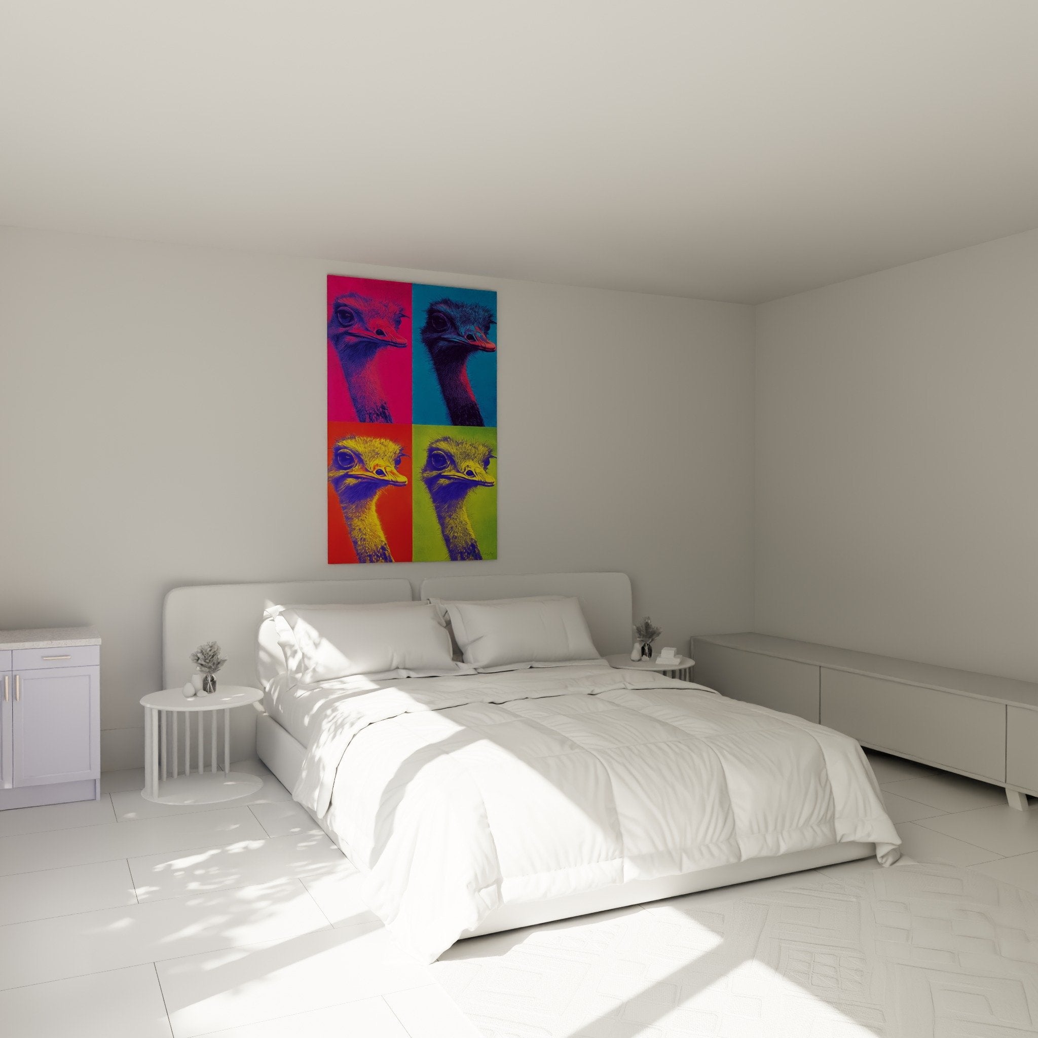 Straußen-Pop-Art-Bild mehrfarbig im modernen Schlafzimmer zeitgenössische Wanddekoration