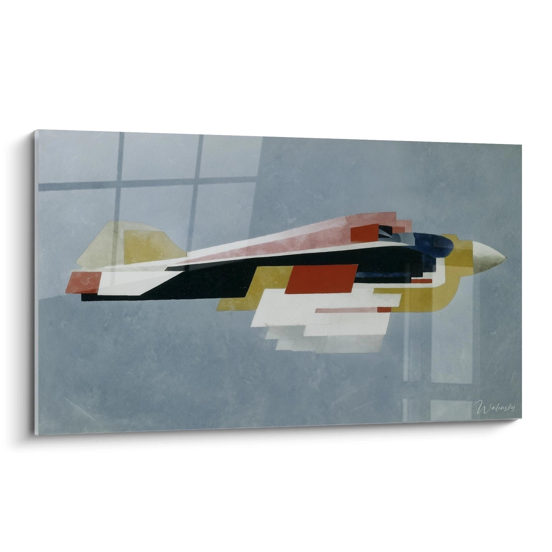Tableau mural Walensky tableau avion constructivisme représentant un avion stylisé en formes géométriques et palette bleu gris