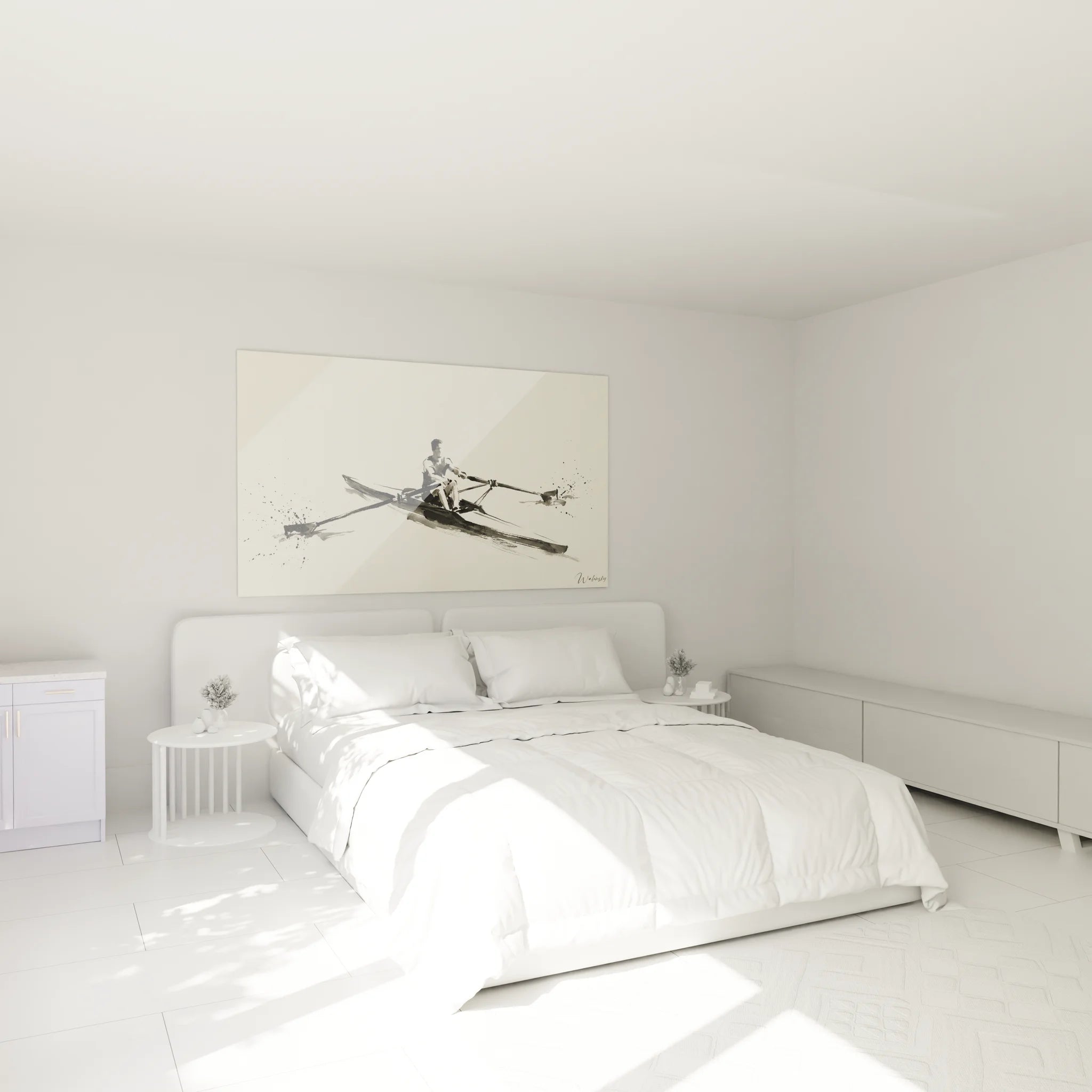 Tableau aviron rameur dans chambre moderne, décoration murale sport nautique élégante