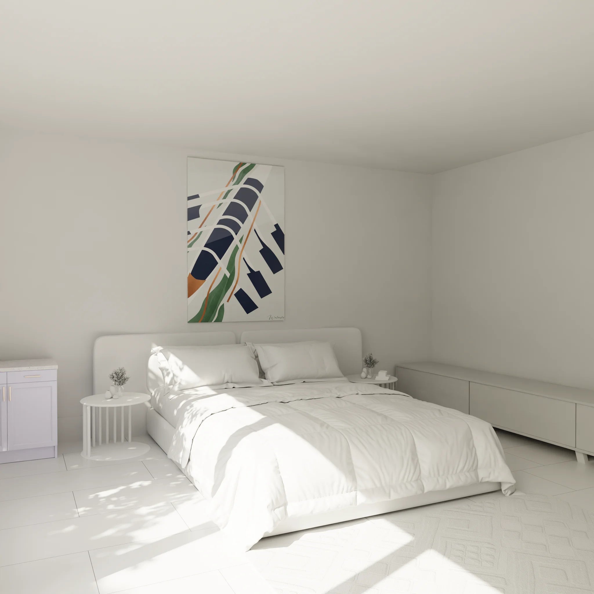 Tableau aviron décoratif installé dans chambre moderne - décoration murale sport aquatique élégante