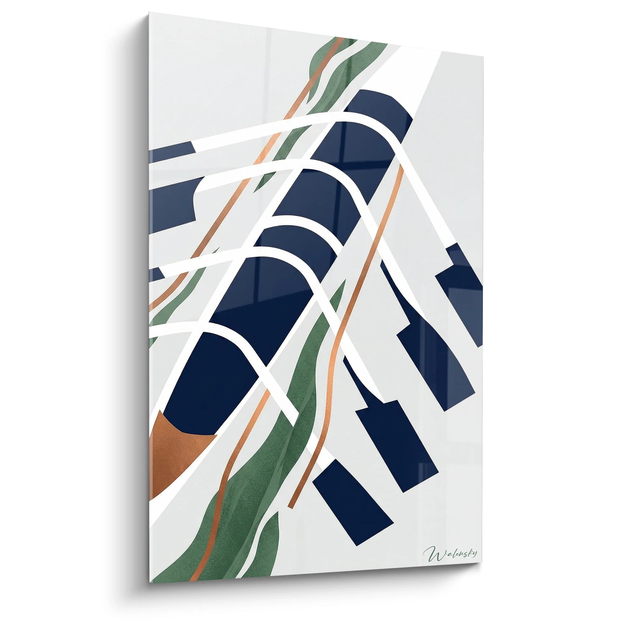 Tableau aviron stylisé moderne avec rames abstraites bleu marine sur fond blanc - art mural sport nautique