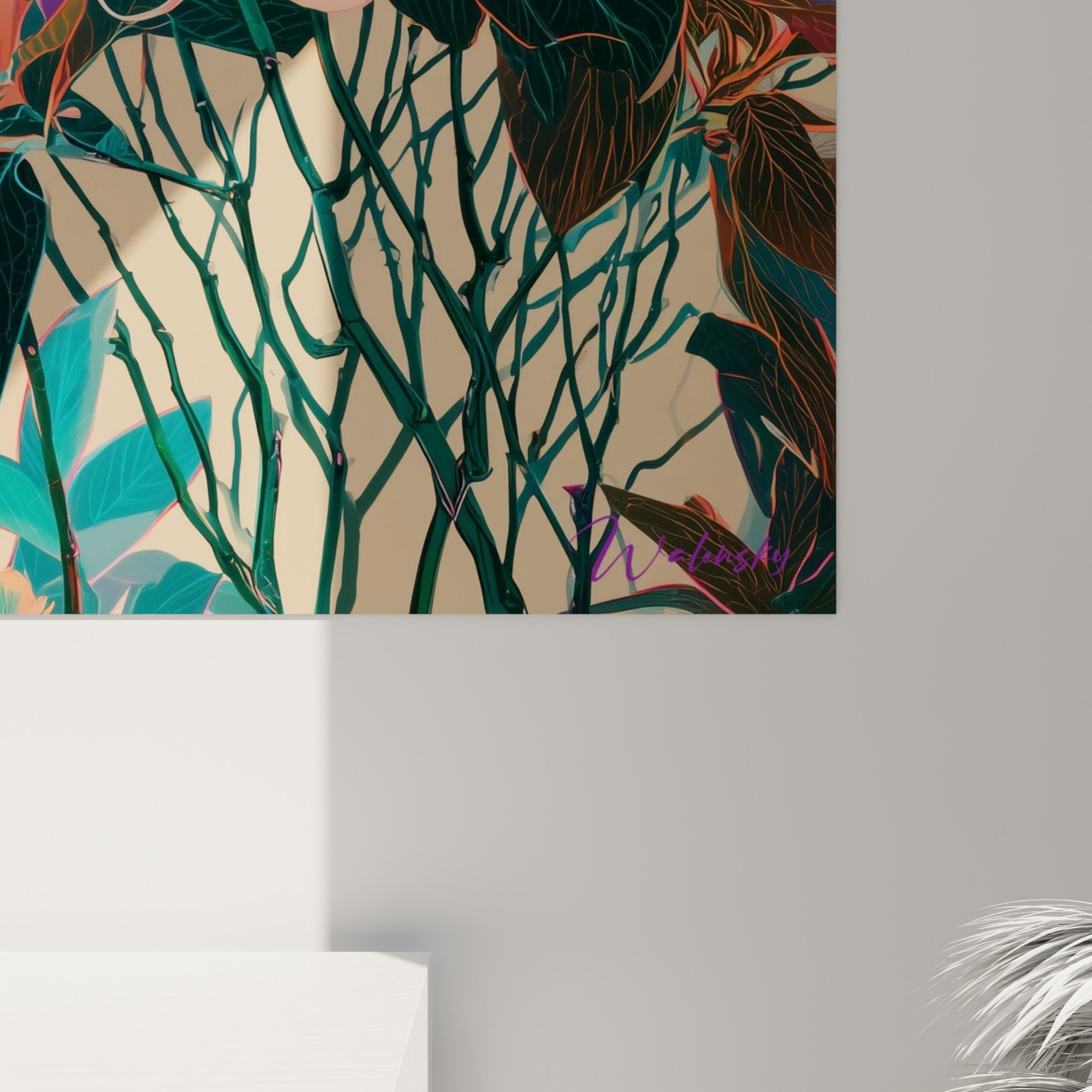 Pétales d'azalée aux dégradés corail, violet et turquoise, grain lumineux et nervures fines visibles de près