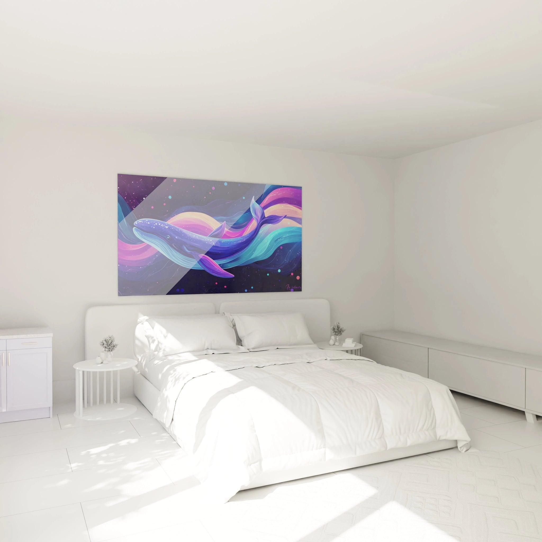 Tableau moderne de baleine, couleurs vives, décor mural parfait pour une chambre