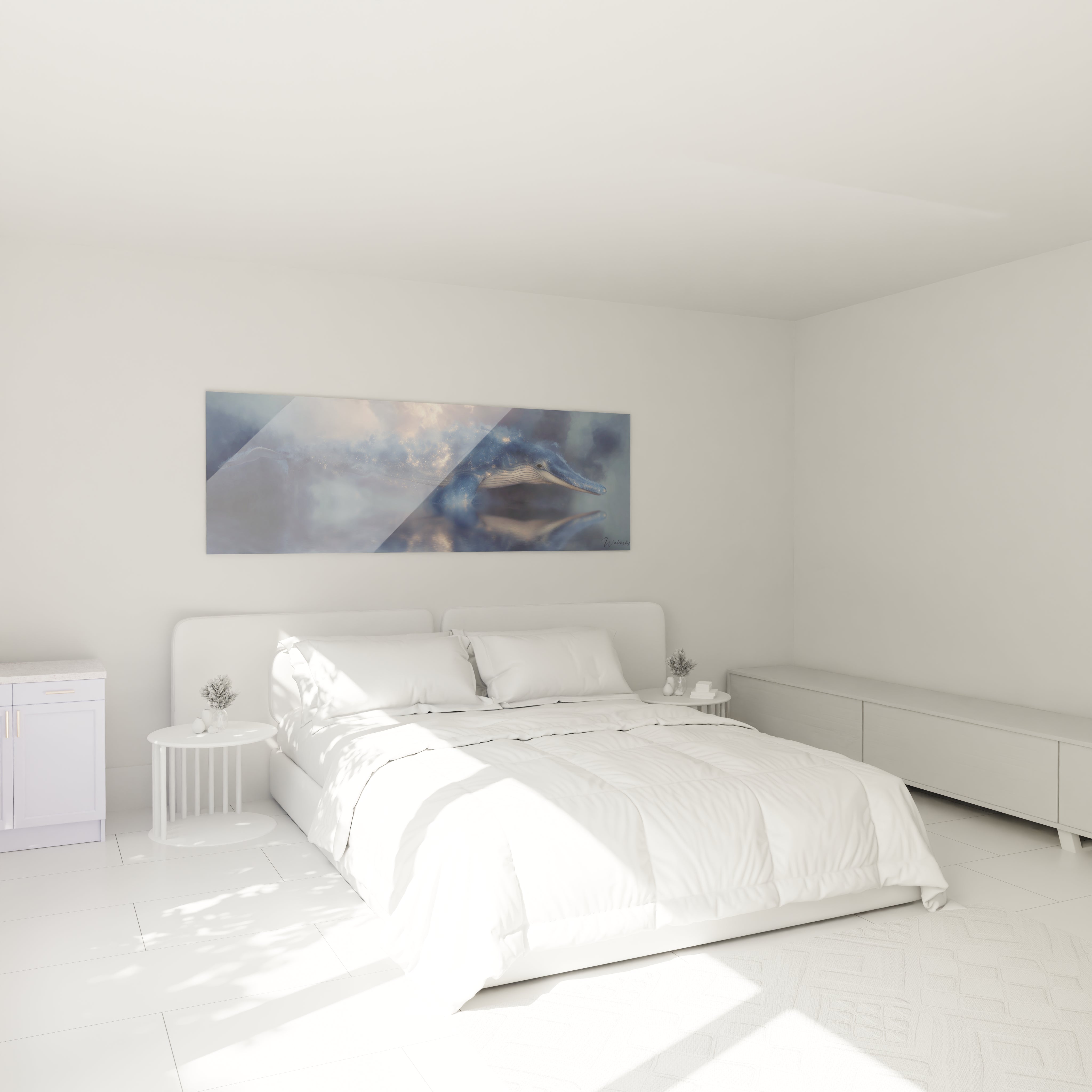 Tableau baleine océan mystique dans chambre moderne décoration murale marine apaisante