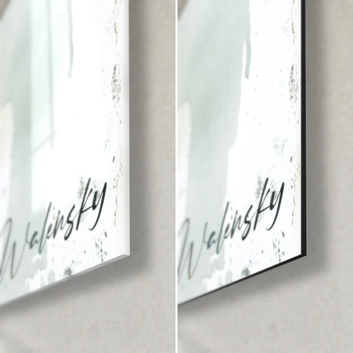 Wall art dancer in a teal tutu, black Walinsky signature, lower right corner in reflective glass and 3 mm matte black Dibond