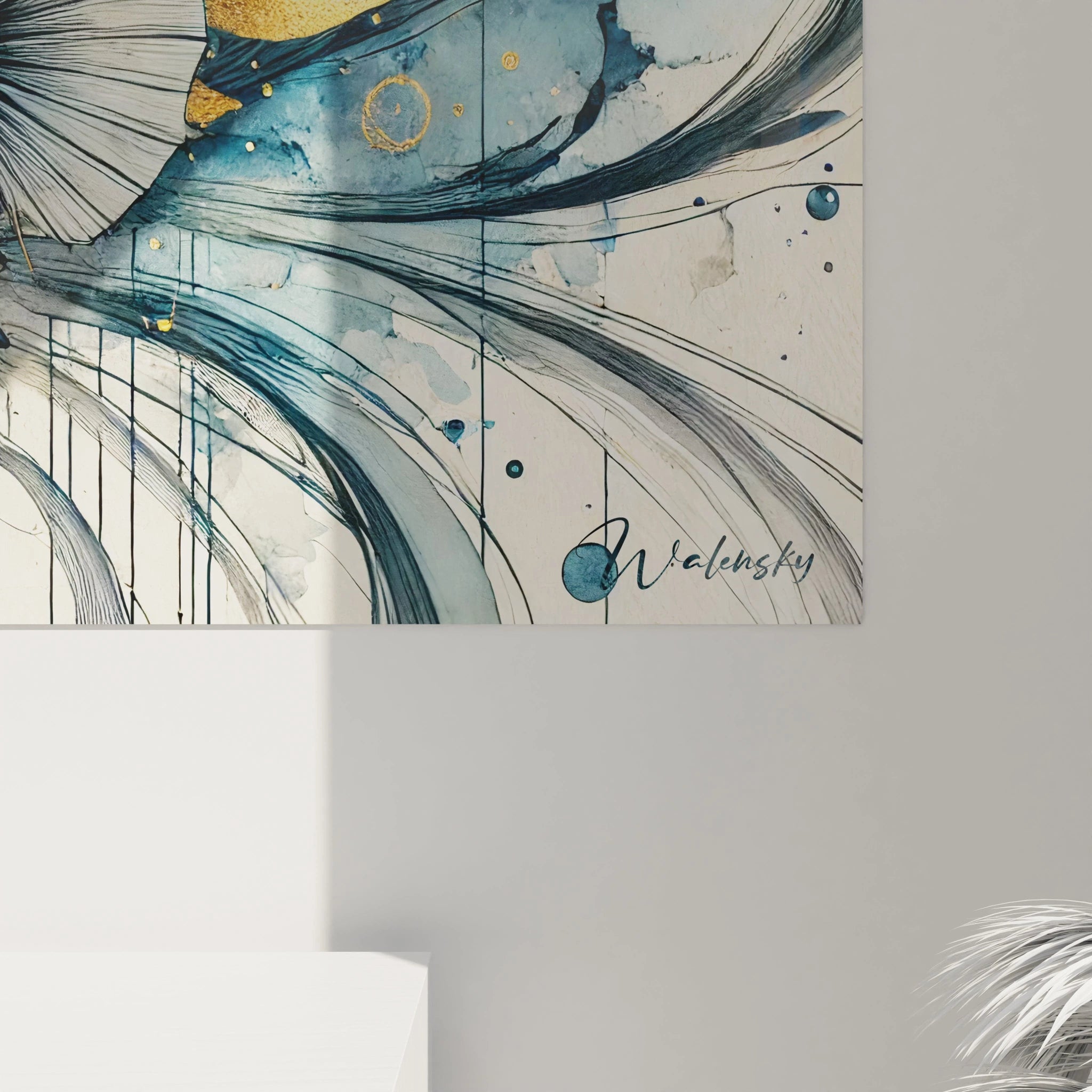 Gros plan sur ce tableau hippocampe. Détails minutieux et textures dorées révèlent toute la sophistication de l'œuvre, idéale pour apporter une touche marine raffinée à votre décoration.