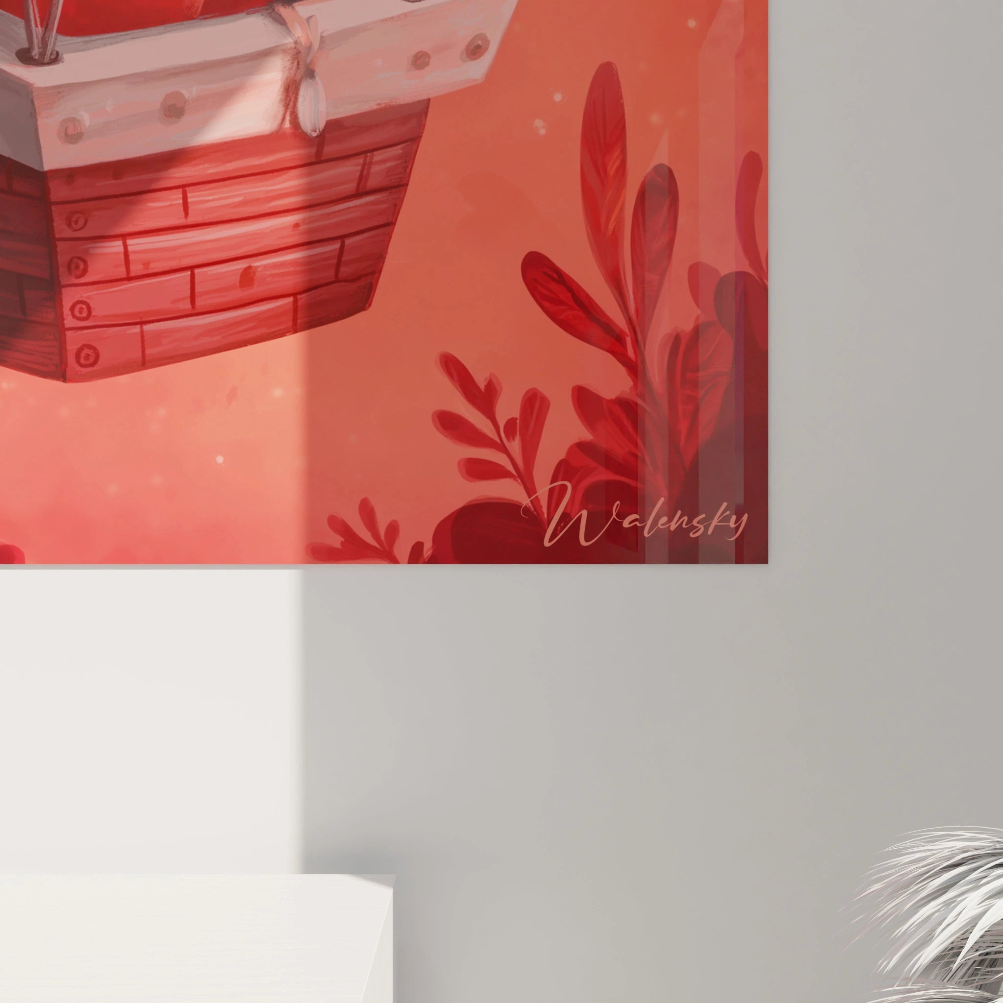 tableau décoration murale cœurs Walensky affiche murale rouge panier de montgolfiere et plantes decoratives